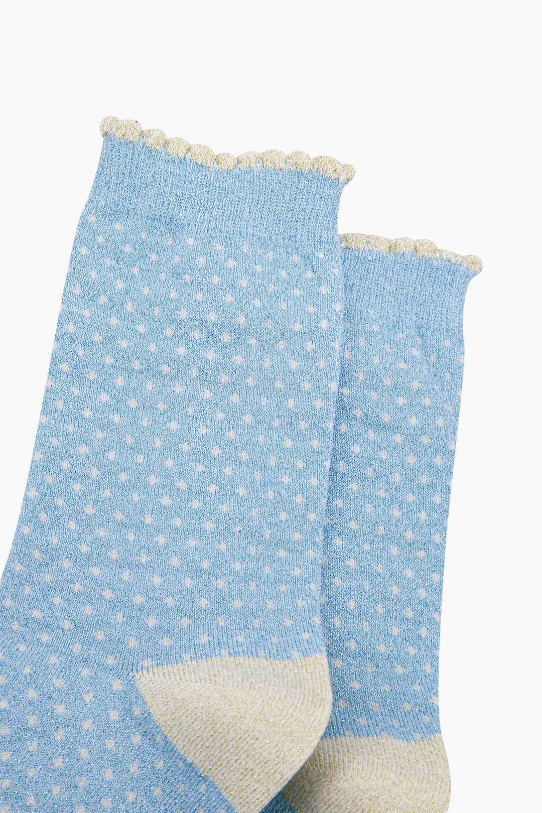 Polka-Dots-Combed-Cotton-Glitter-Socks-in-Light-Blue-Cream-flat-lay