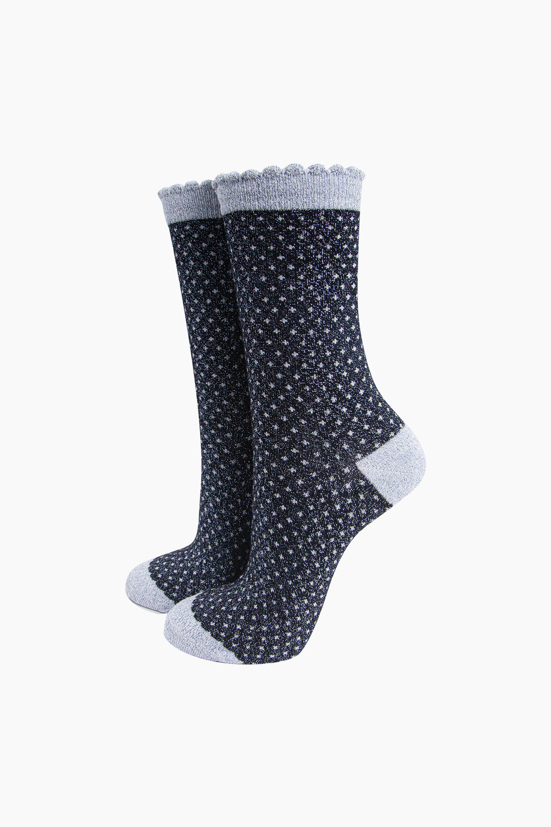 Polka-Dots-Combed-Cotton-Glitter-Socks-in-Navy-Blue-mannequin