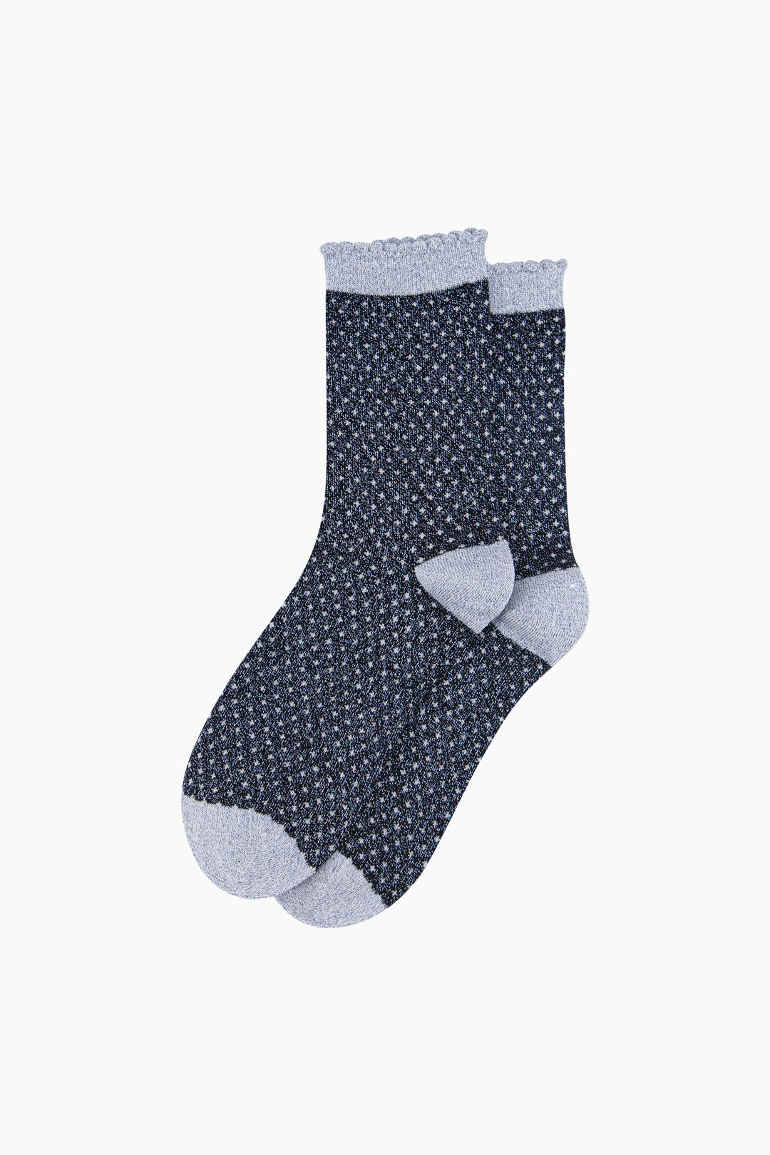 Polka-Dots-Combed-Cotton-Glitter-Socks-in-Navy-Blue-flat-lay