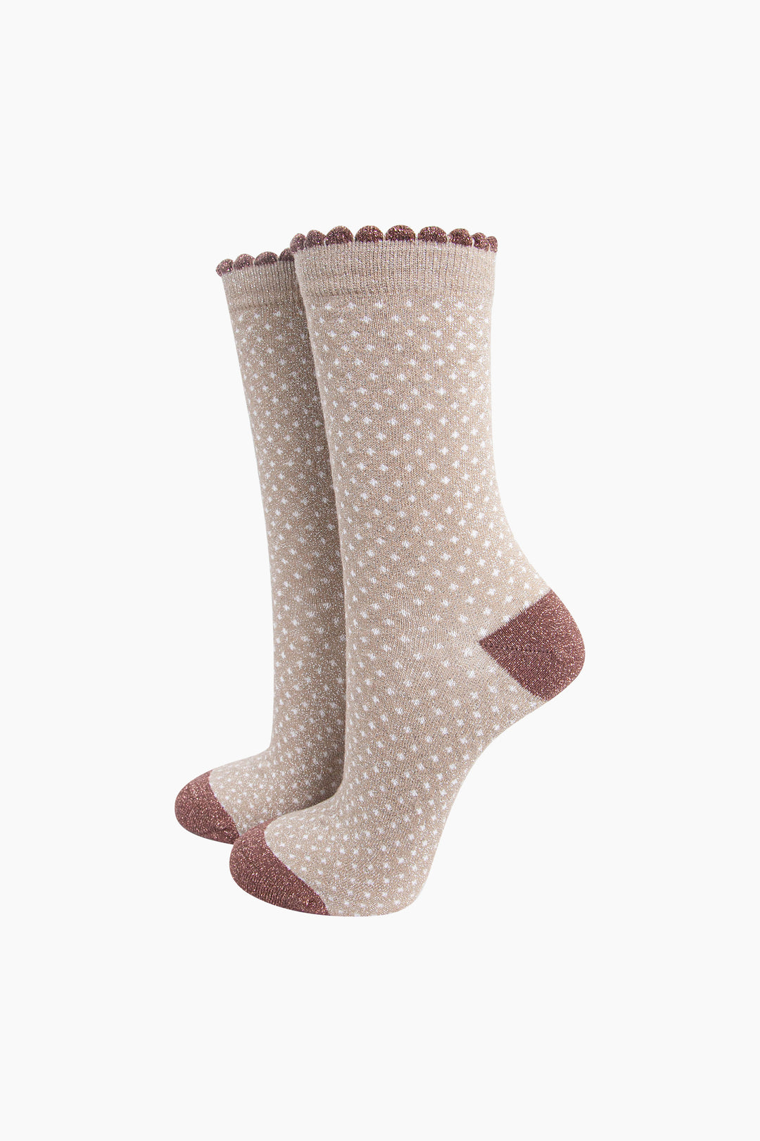 Polka-Dots-Combed-Cotton-Glitter-Socks-in-Soft-Beige-mannequin