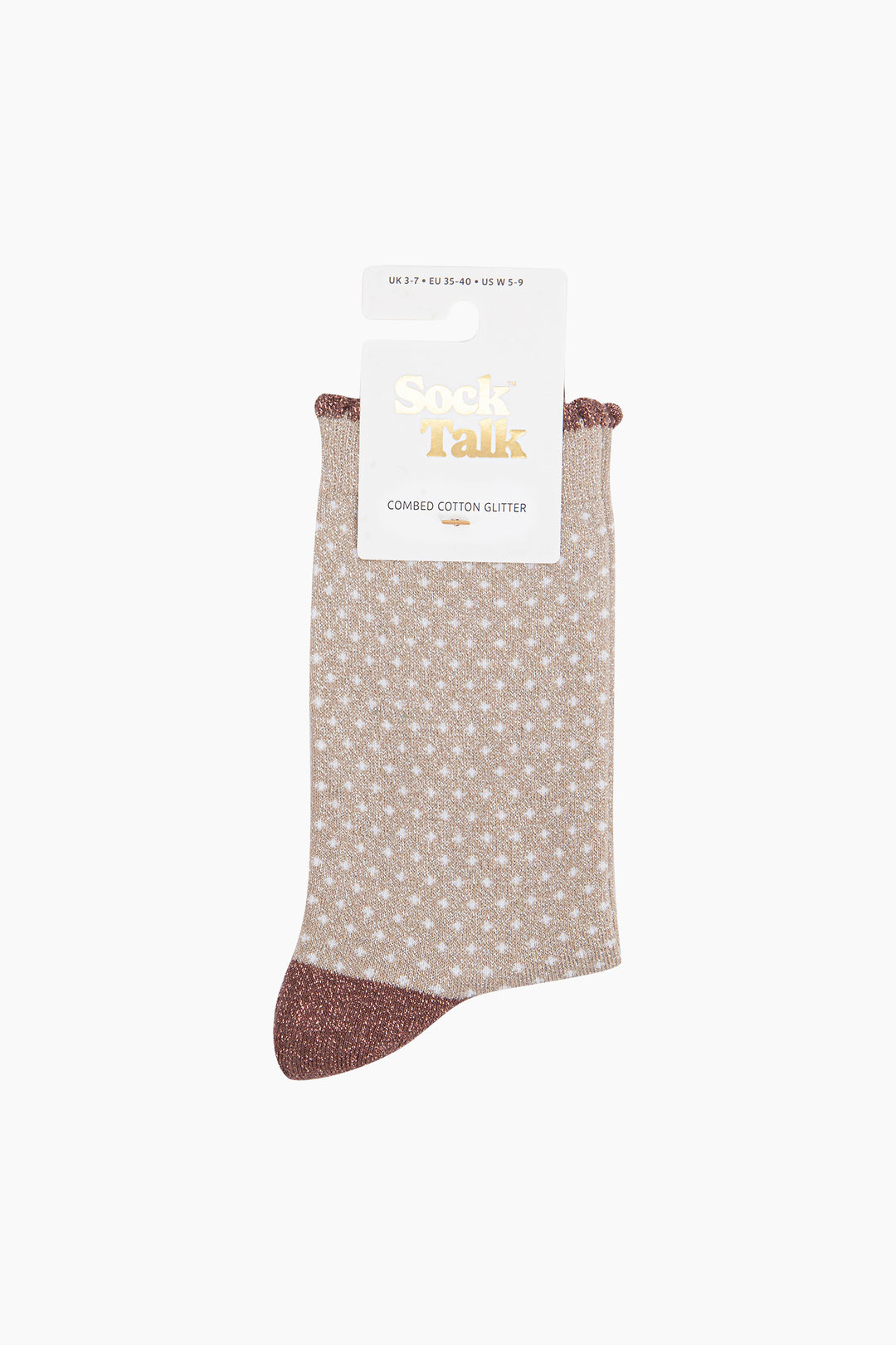 Polka-Dots-Combed-Cotton-Glitter-Socks-in-Soft-Beige-in-packaging
