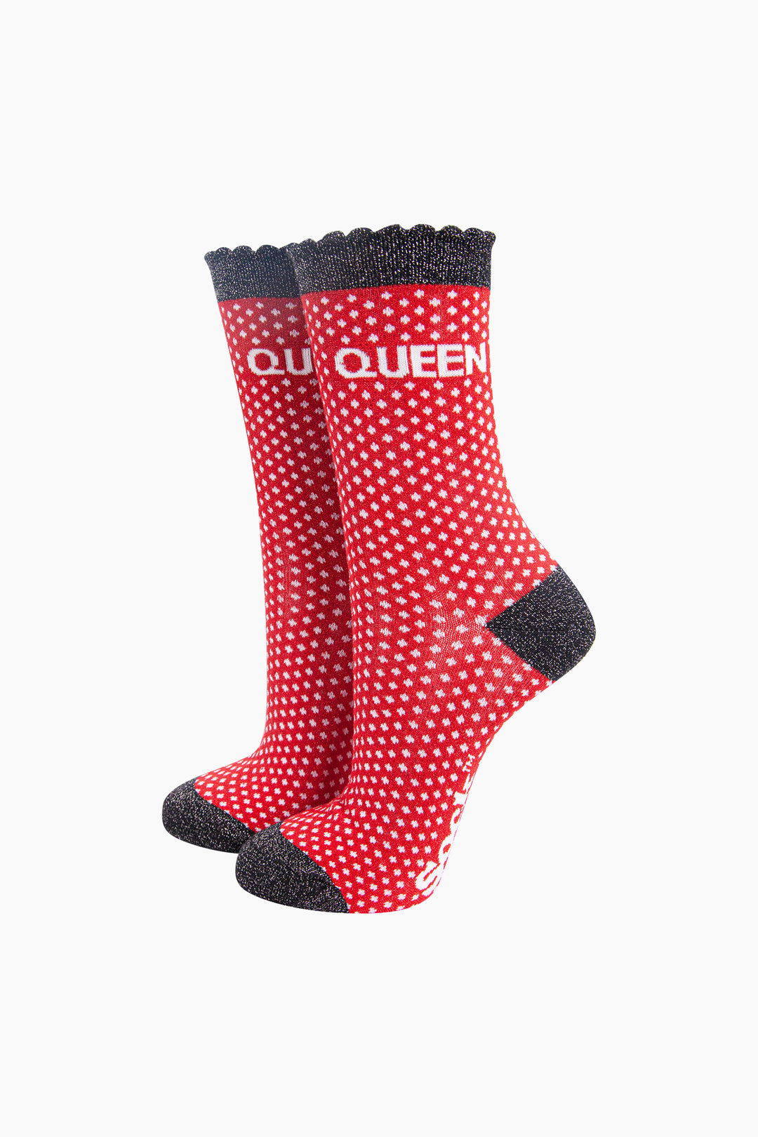 Queen-Spotted-Combed-Cotton-Glitter-Socks-in-Red-mannequin