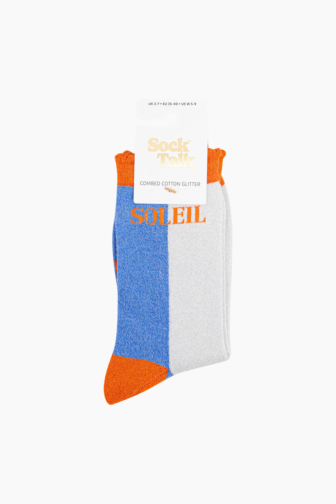 Colour-Block-Combed-Cotton-Glitter-Socks-in-Blue-Orange-in-packaging