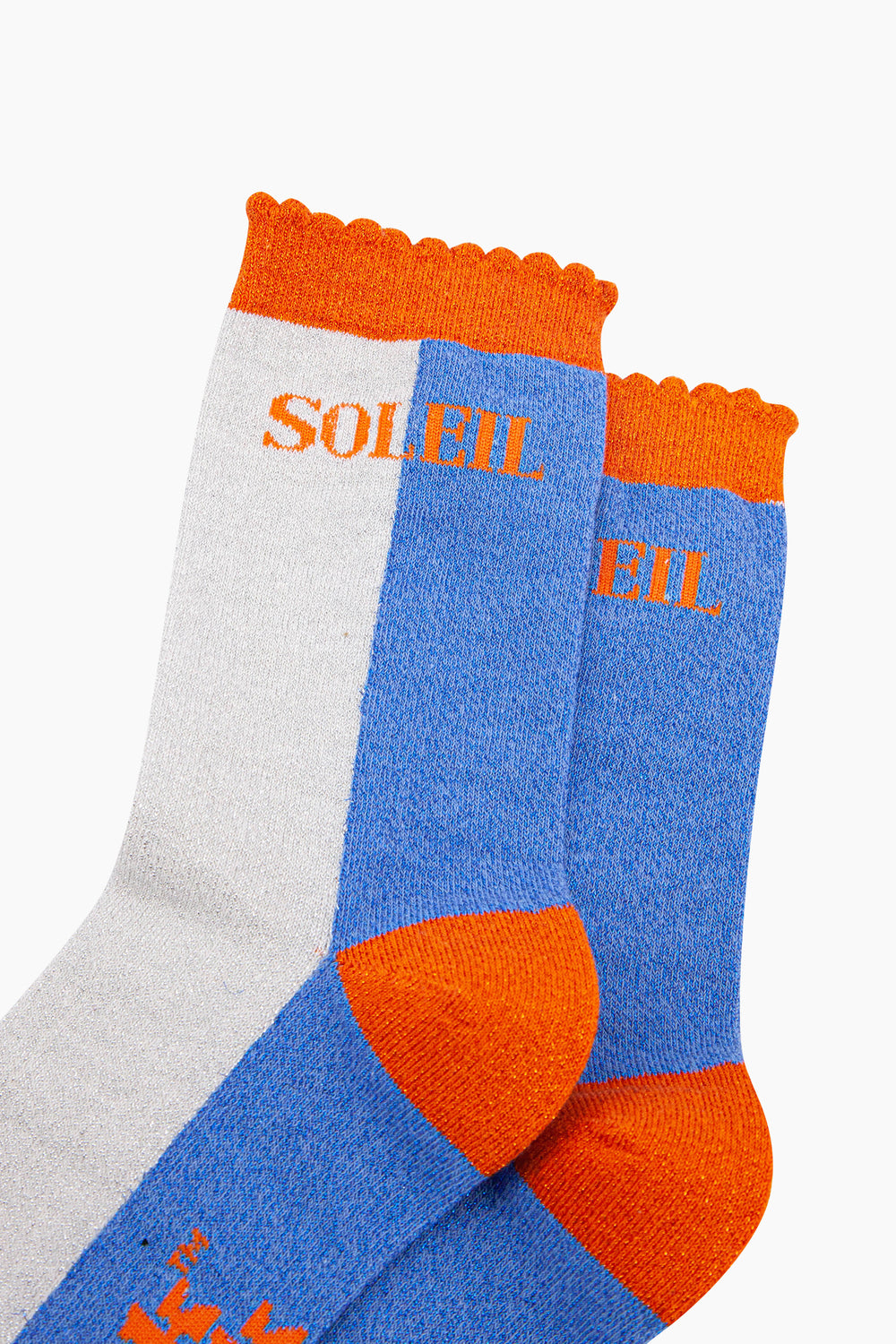 Colour-Block-Combed-Cotton-Glitter-Socks-in-Blue-Orange-close-up