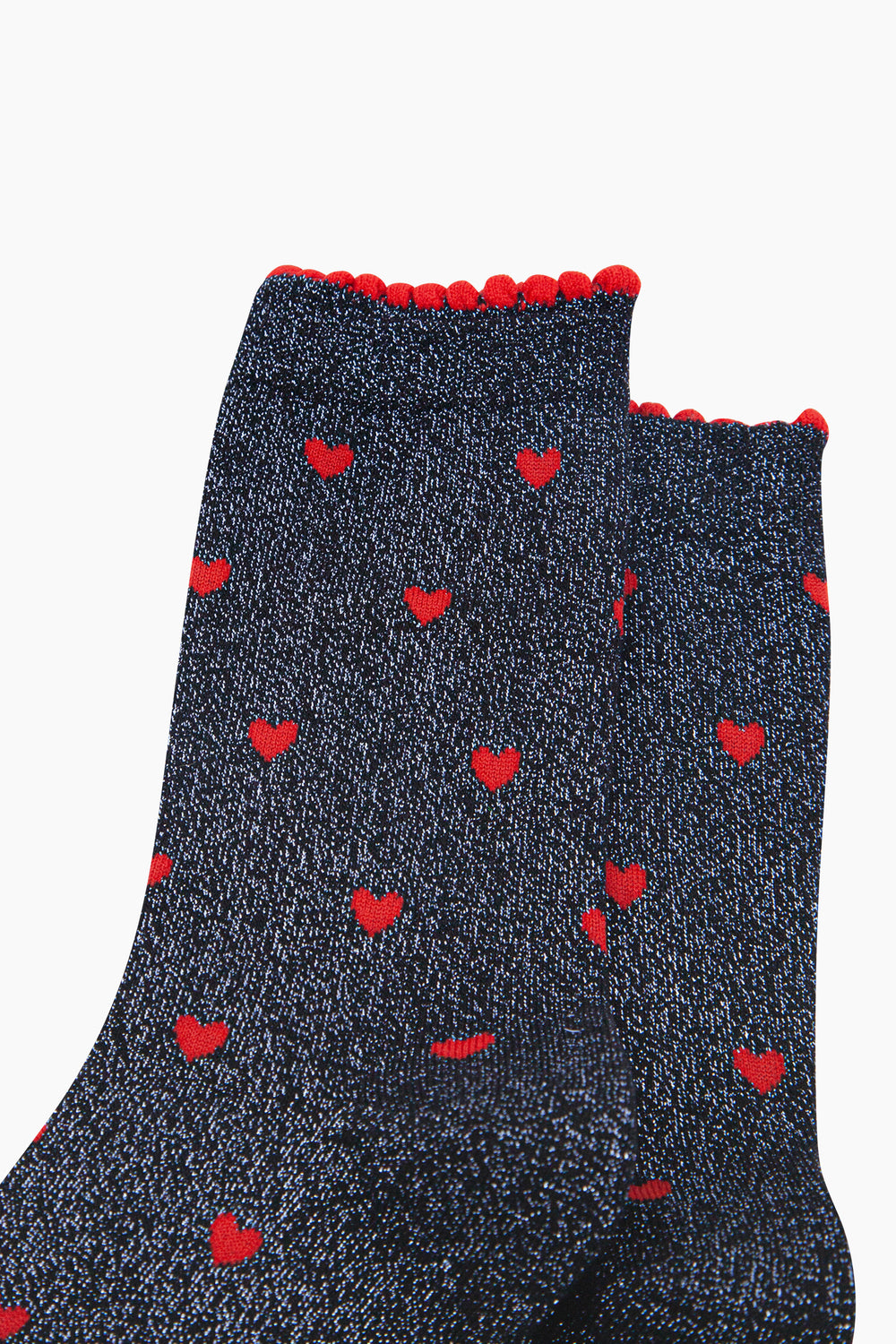 Love-Hearts-Combed-Cotton-Glitter-Socks-in-Navy-Blue-Red-close-up