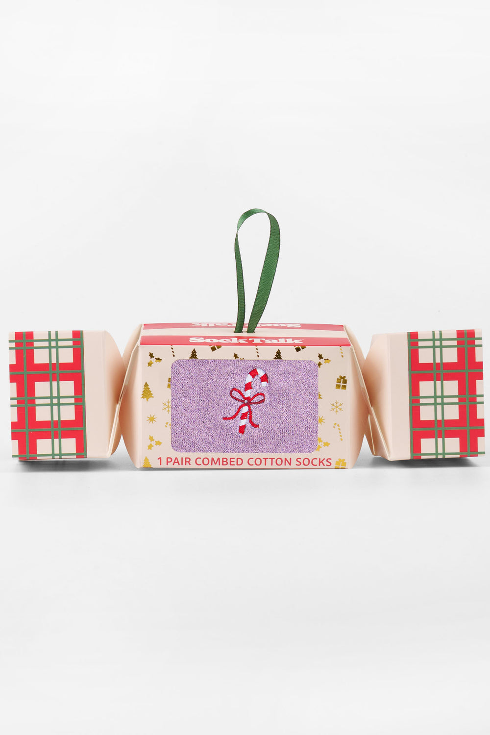 Candy-Cane-Embroidered-Combed-Cotton-Glitter-Crew-Socks-Christmas-Cracker-Gift-Box-in-Pink