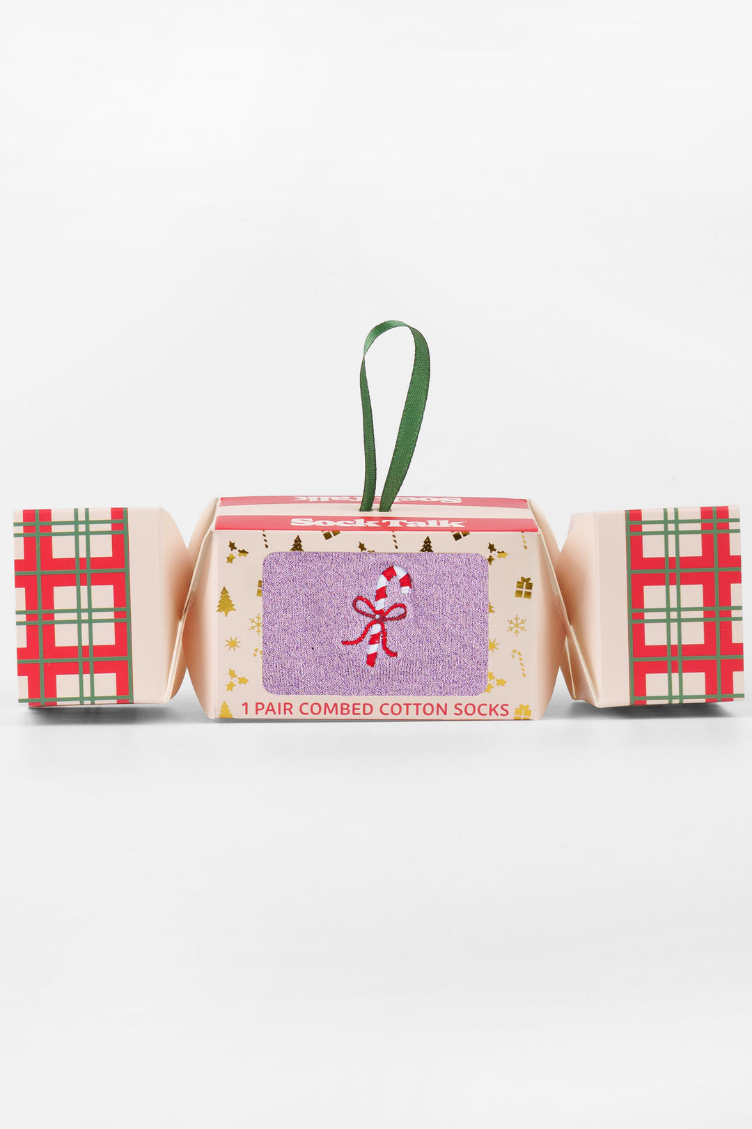 Candy-Cane-Embroidered-Combed-Cotton-Glitter-Crew-Socks-Christmas-Cracker-Gift-Box-in-Pink