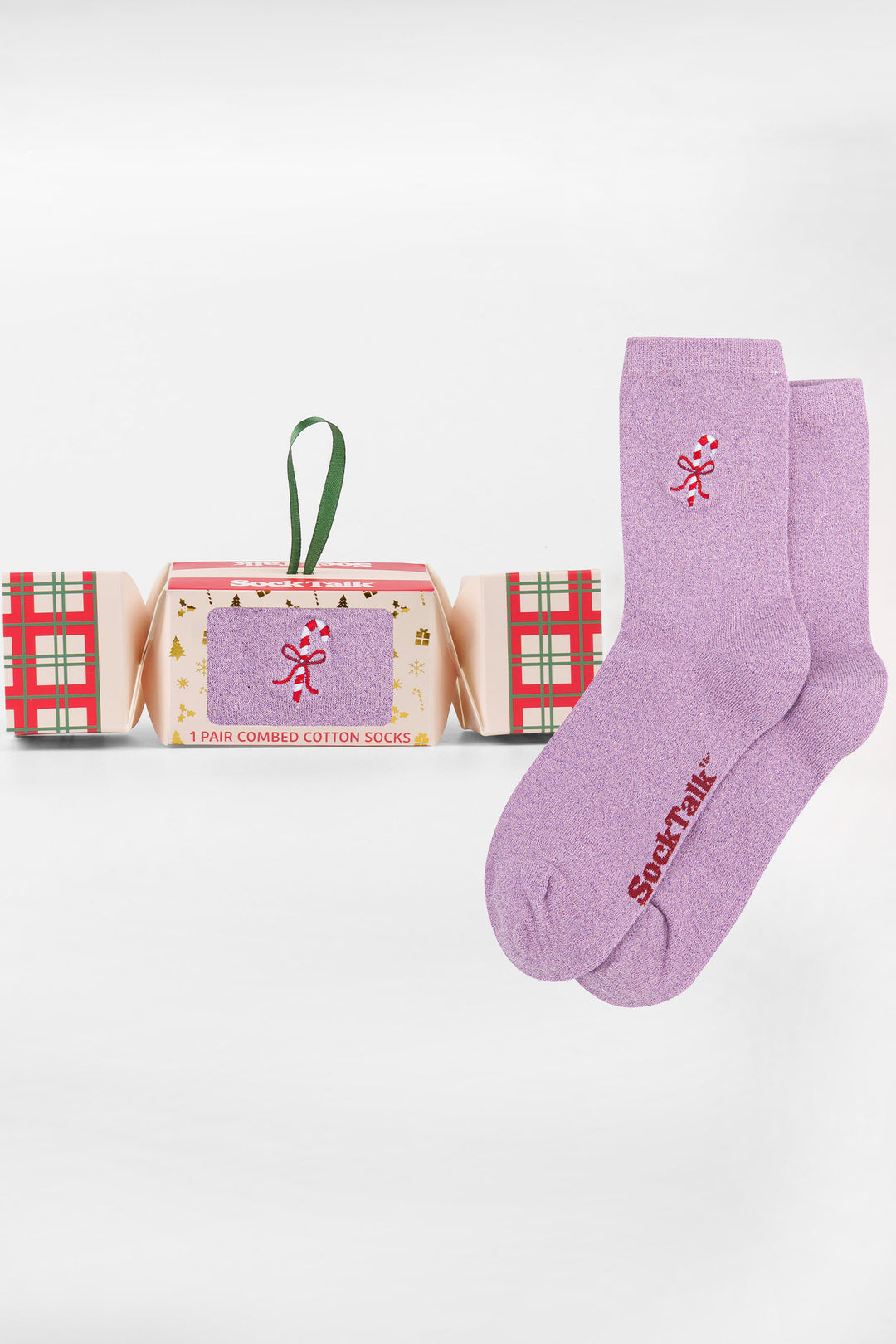 Candy-Cane-Embroidered-Combed-Cotton-Glitter-Crew-Socks-Christmas-Cracker-Gift-Box-in-Pink