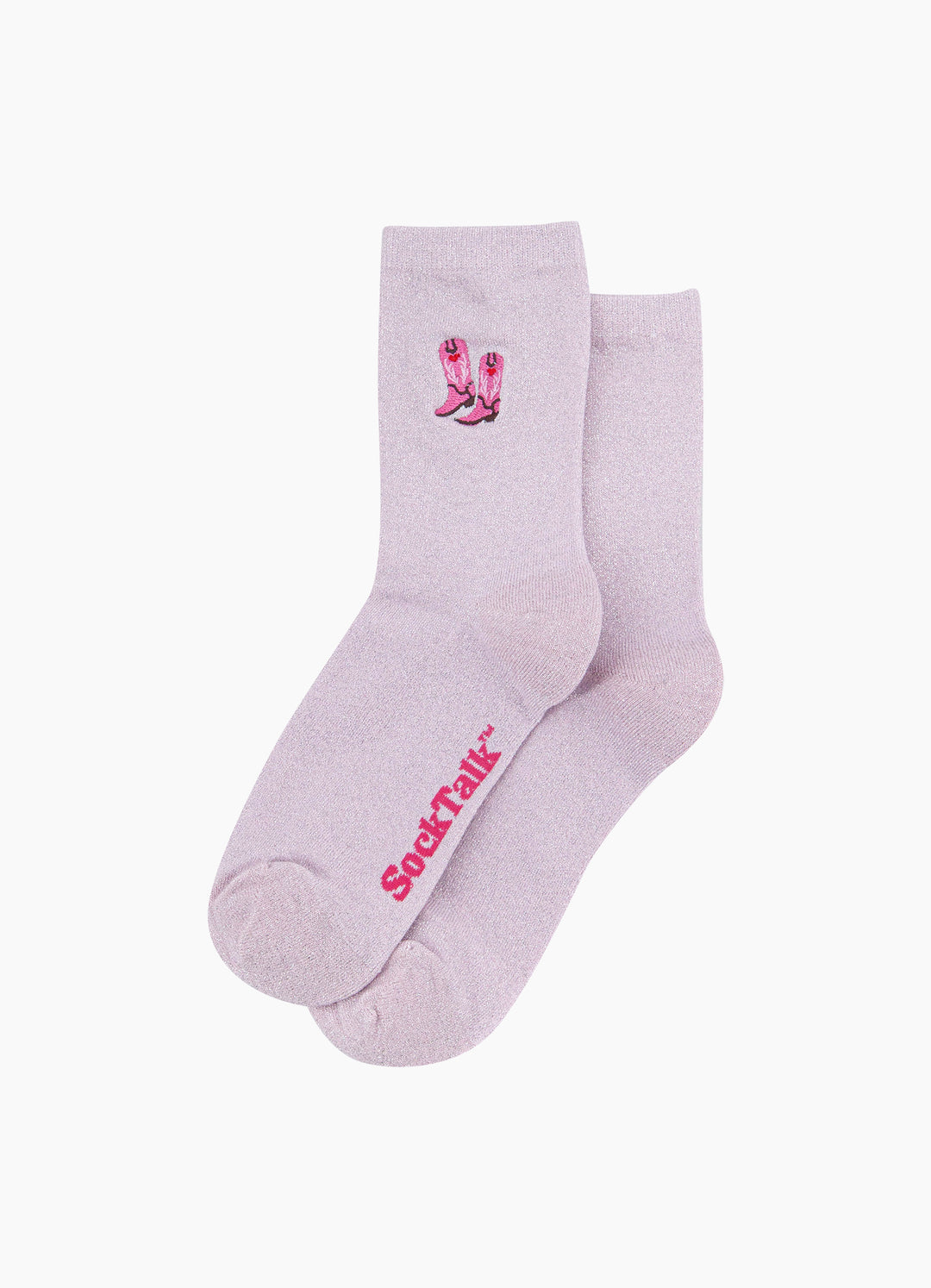 Cowboy-Boot-Combed-Cotton-Glitter-Embroidered-Socks-in-Baby-Pink-Laid-Flat