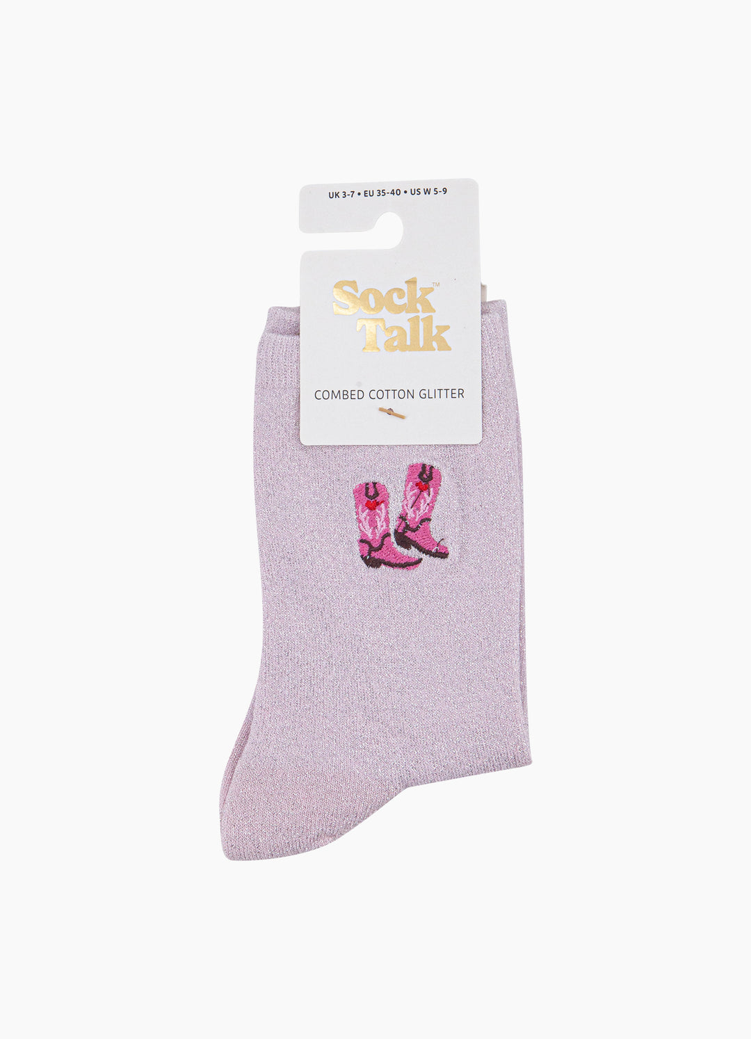 Cowboy-Boot-Combed-Cotton-Glitter-Embroidered-Socks-in-Baby-Pink-In-Packaging