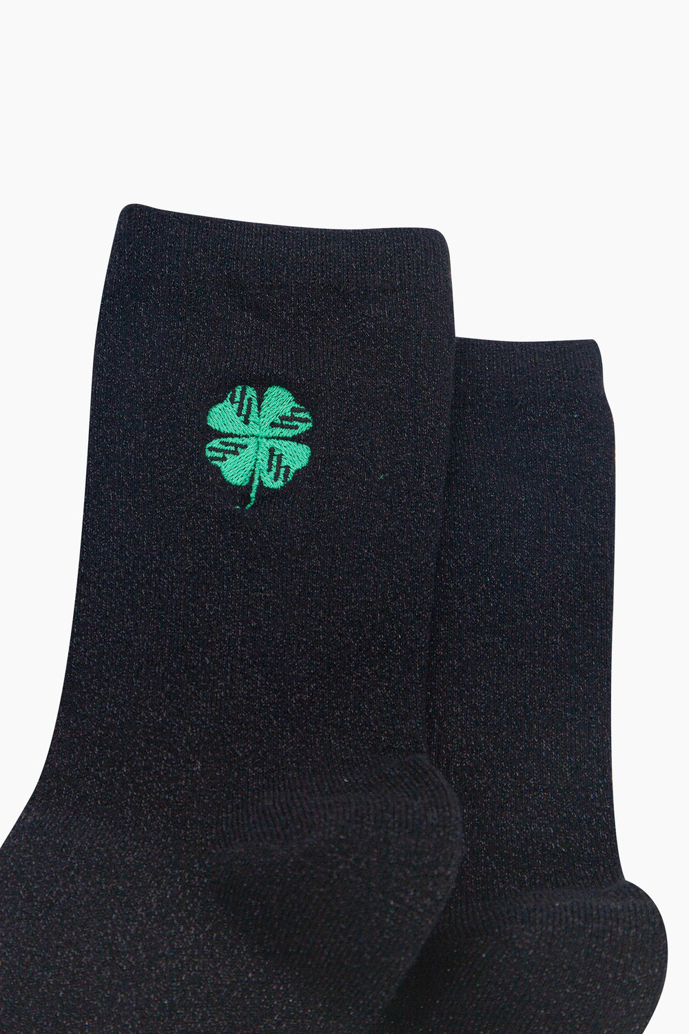 Four-Leaf-Clover-Combed-Cotton-Glitter-Embroidered-Socks-in-Black-Close-Up