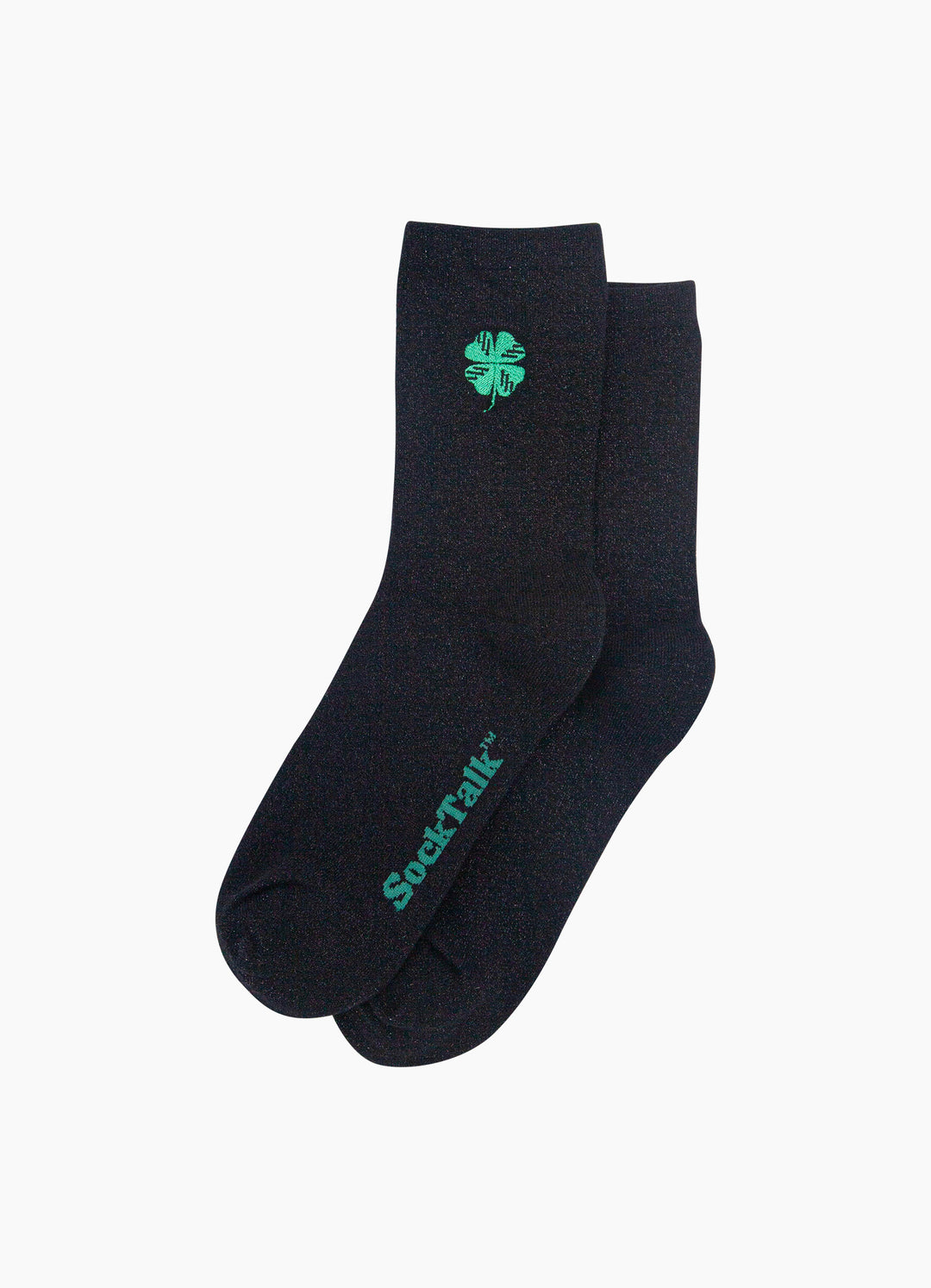 Four-Leaf-Clover-Combed-Cotton-Glitter-Embroidered-Socks-in-Black-Laid-Flat