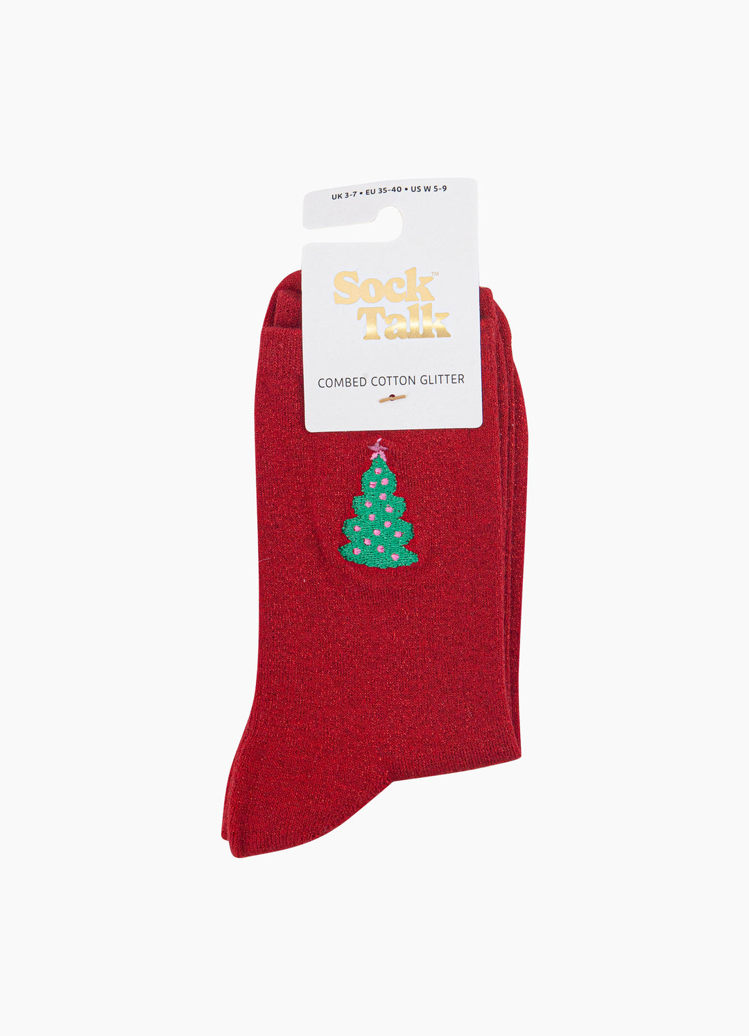 Christmas-Tree-Combed-Cotton-Glitter-Embroidered-Socks-in-Red-In-Packaging