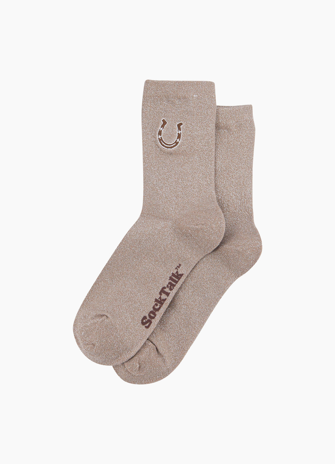 Horseshoe-Combed-Cotton-Glitter-Embroidered-Socks-in-Beige-Laid-Flat