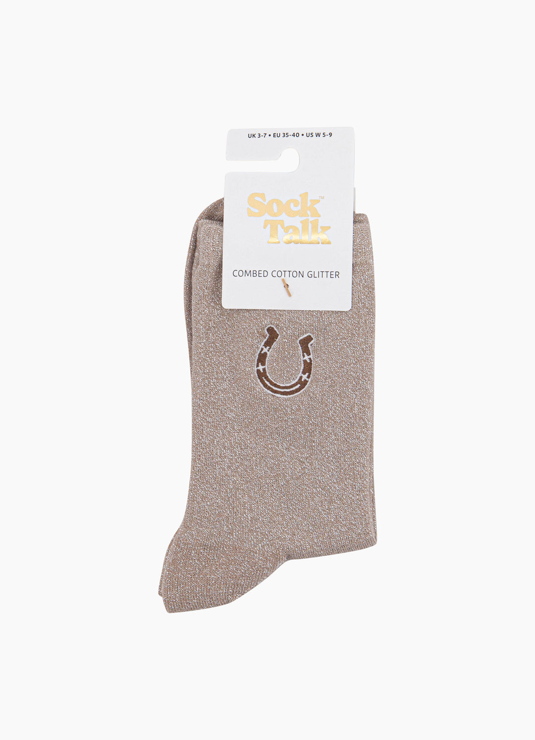 Horseshoe-Combed-Cotton-Glitter-Embroidered-Socks-in-Beige-In-Packaging