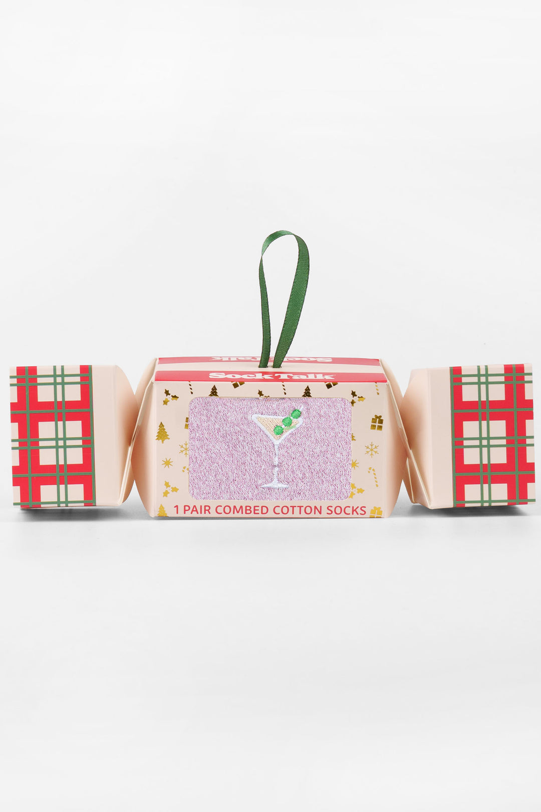 Martini-Cocktail-Embroidered-Combed-Cotton-Glitter-Crew-Socks-Christmas-Cracker-Gift-Box-in-Pink