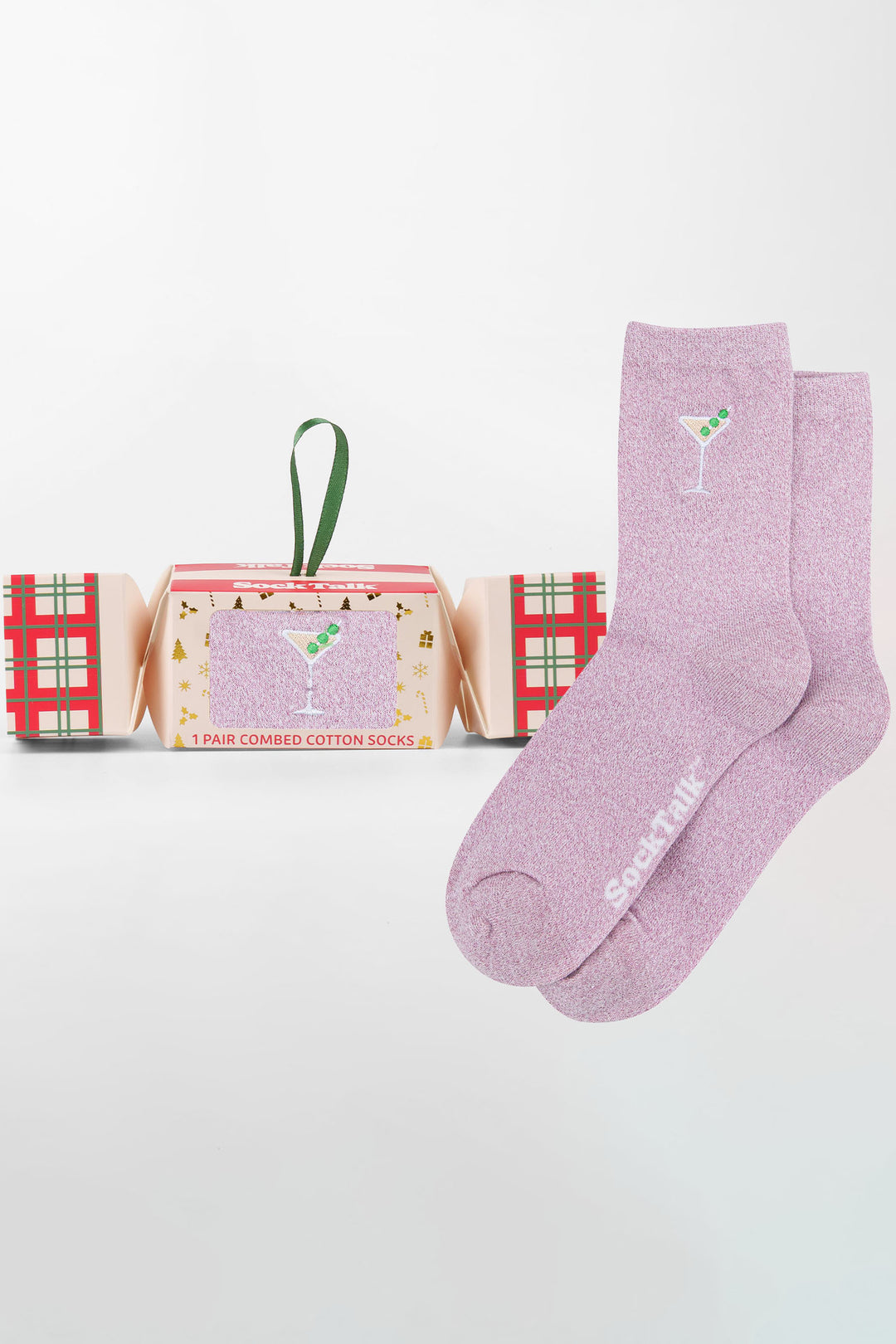 Martini-Cocktail-Embroidered-Combed-Cotton-Glitter-Crew-Socks-Christmas-Cracker-Gift-Box-in-Pink