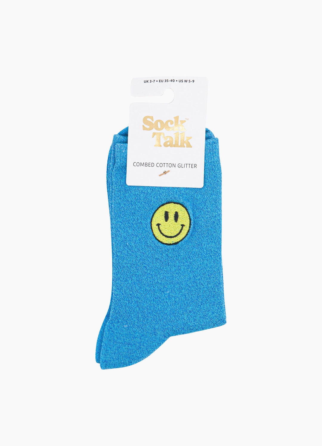 Smiley-Face-Combed-Cotton-Glitter-Embroidered-Socks-in-Electric-Blue-On-Mannequin