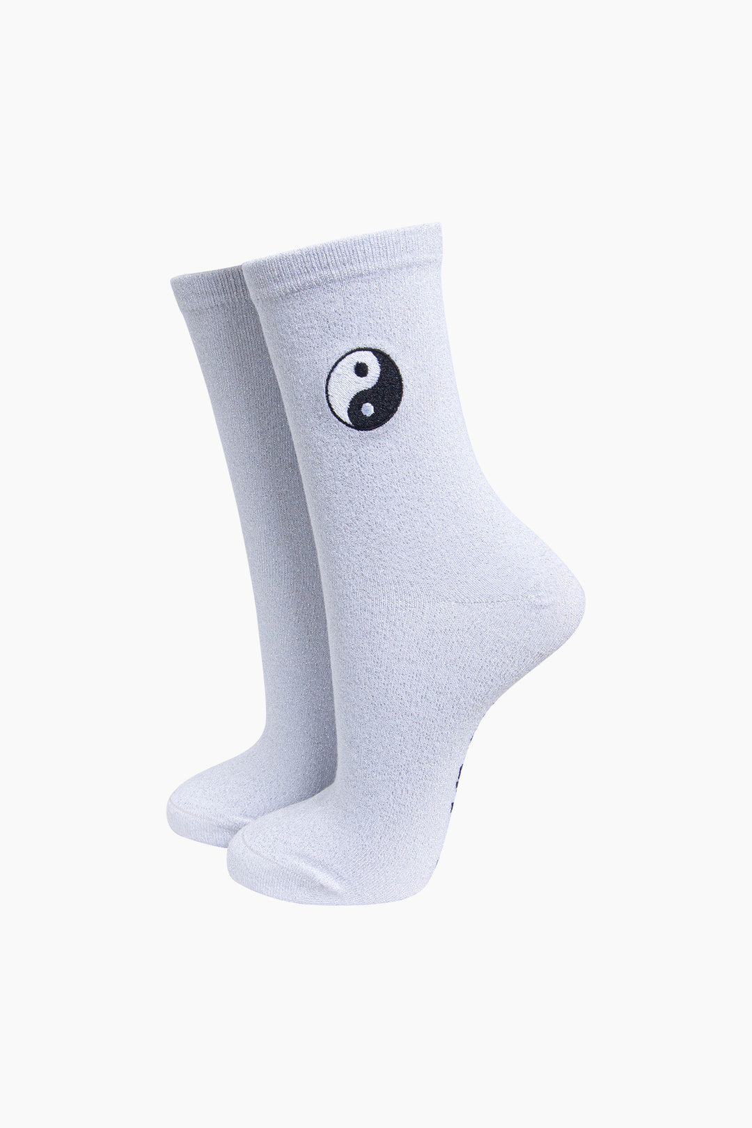 Yin-Yang Combed Cotton Glitter Embroidered Socks in White