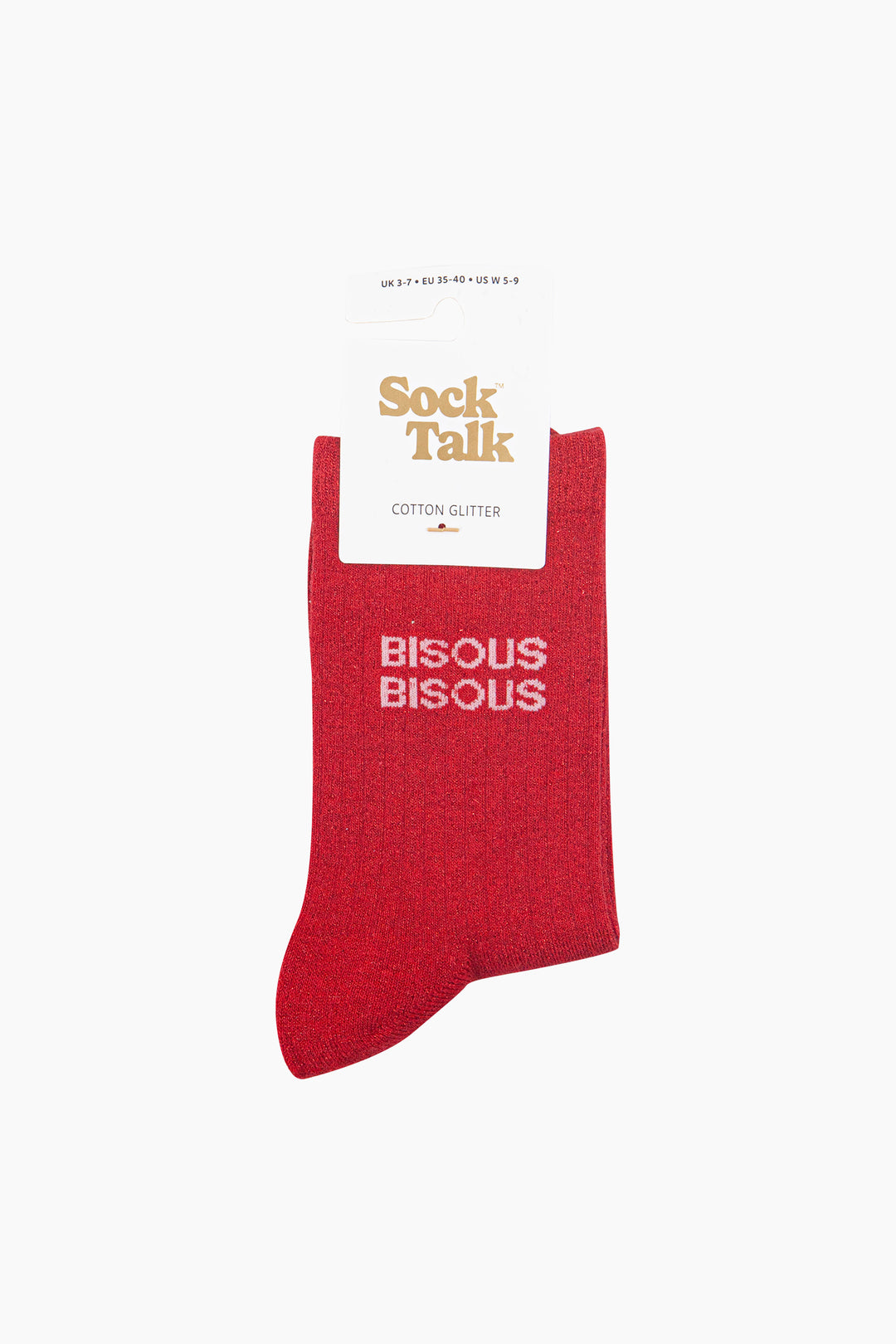 Bisous Bisous Combed Cotton Glitter Socks in Red