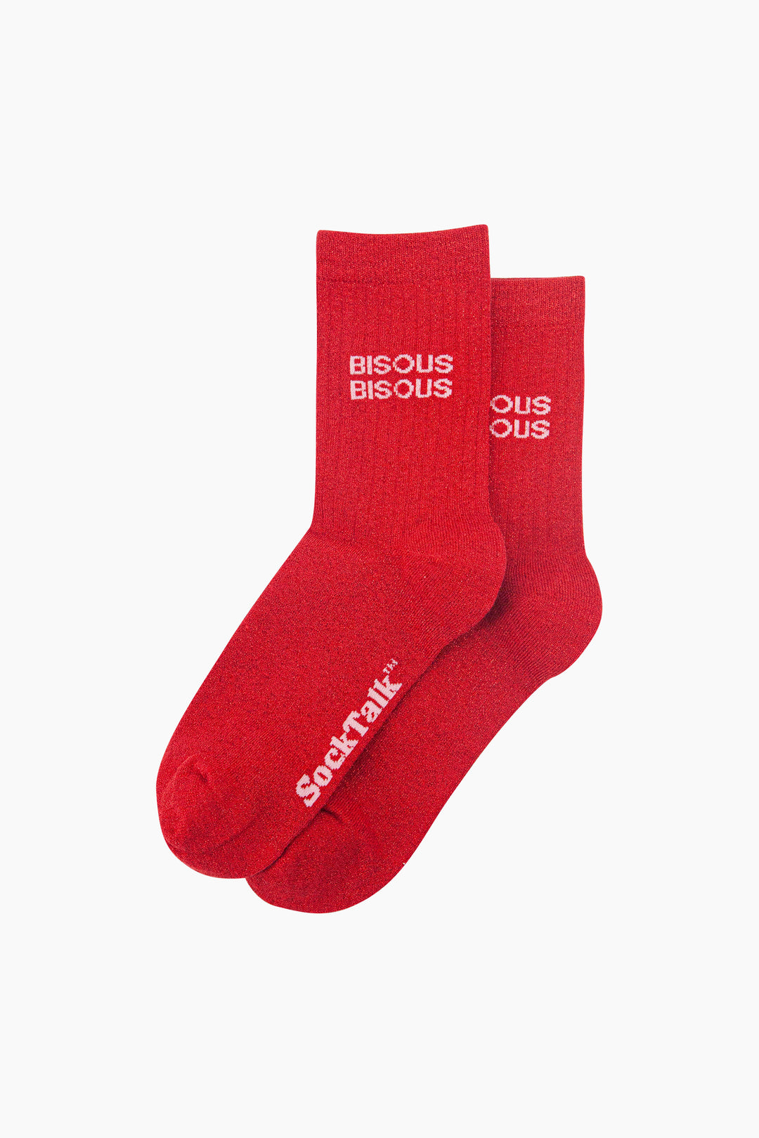 Bisous Bisous Combed Cotton Glitter Socks in Red