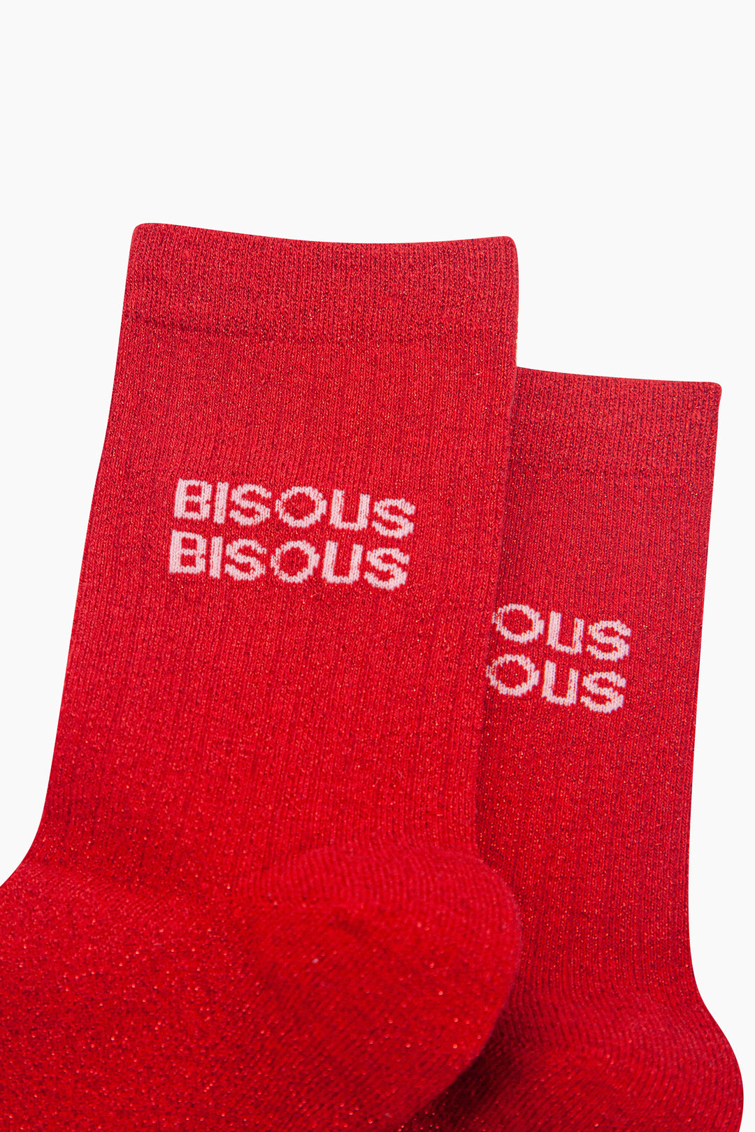 Bisous Bisous Combed Cotton Glitter Socks in Red