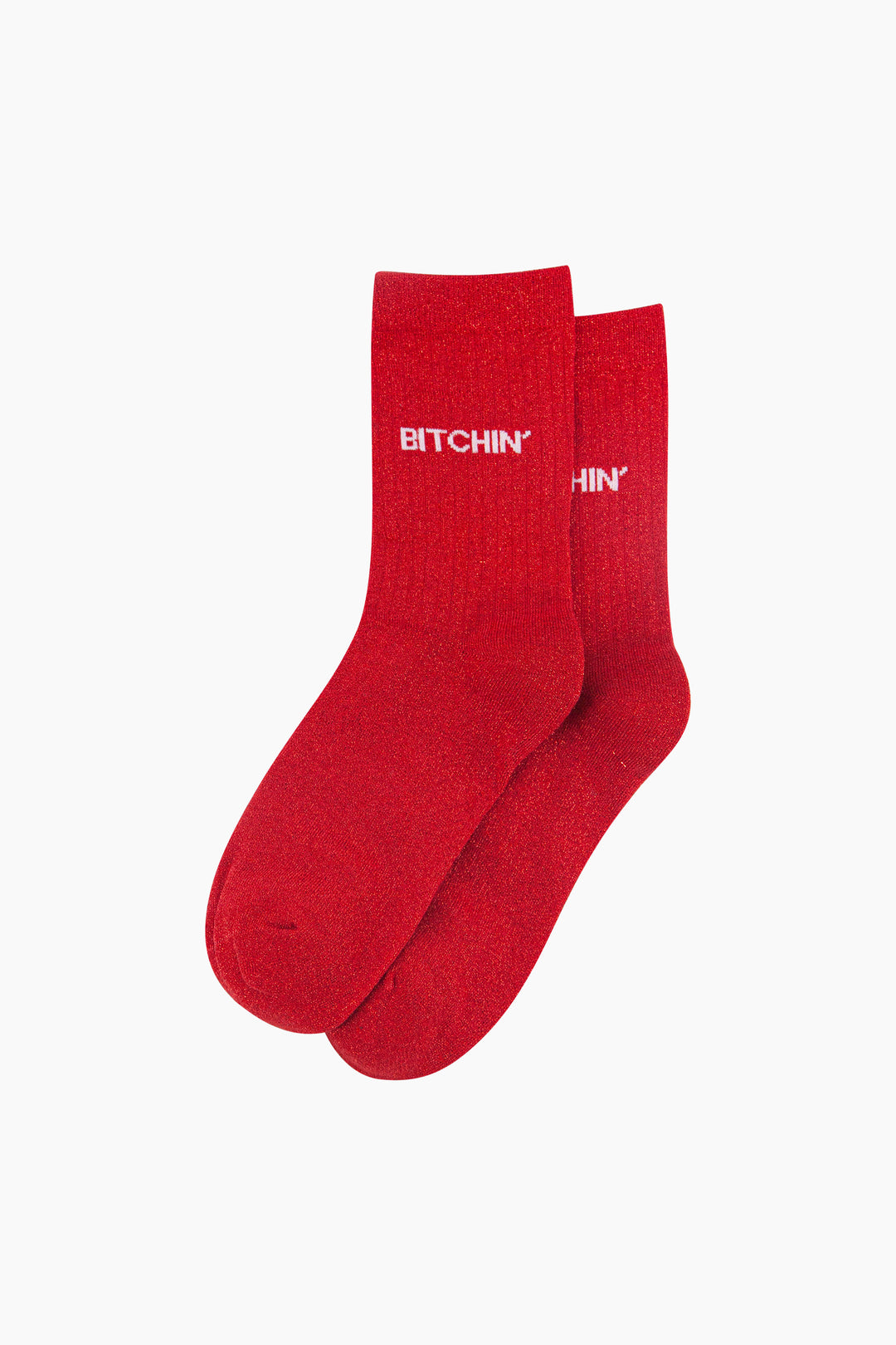 Bitchin Combed Cotton Glitter Socks in Red