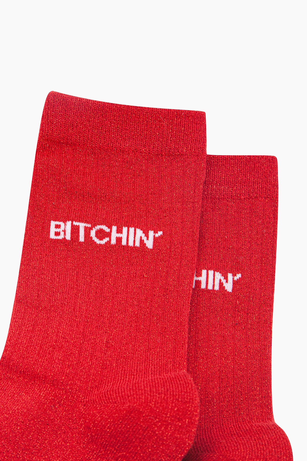 Bitchin Combed Cotton Glitter Socks in Red