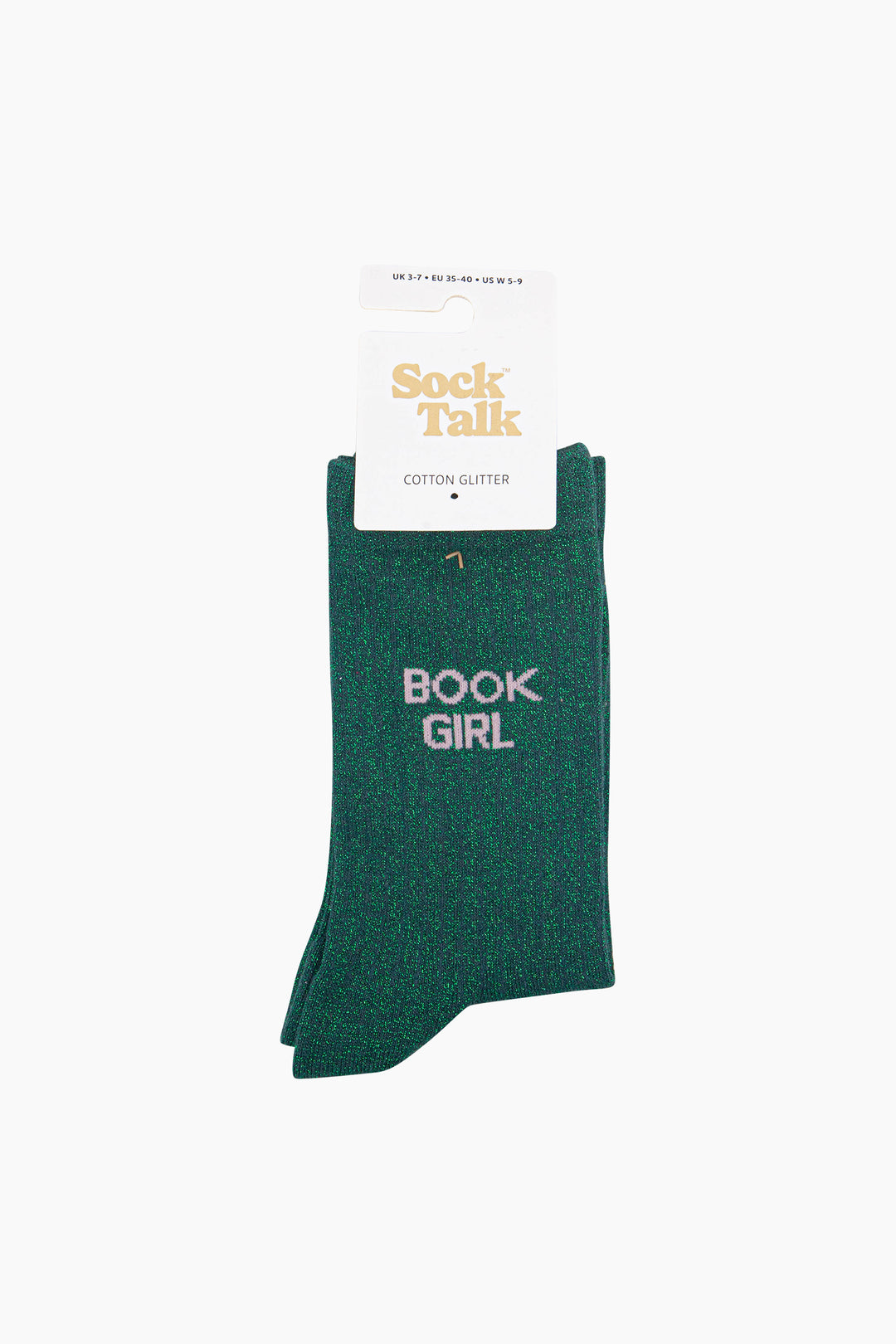 Book-Girl-Combed-Cotton-Glitter-Socks-in-Green-In-Packaging