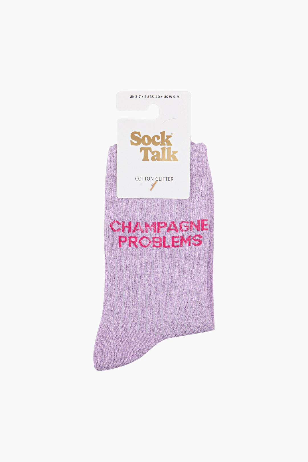 Champagne-Problems-Combed-Cotton-Glitter-Socks-in-Lilac-In-Packaging