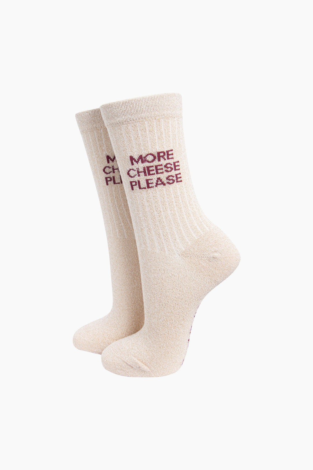 More Cheese Please Combed Cotton Glitter Socks in Cream