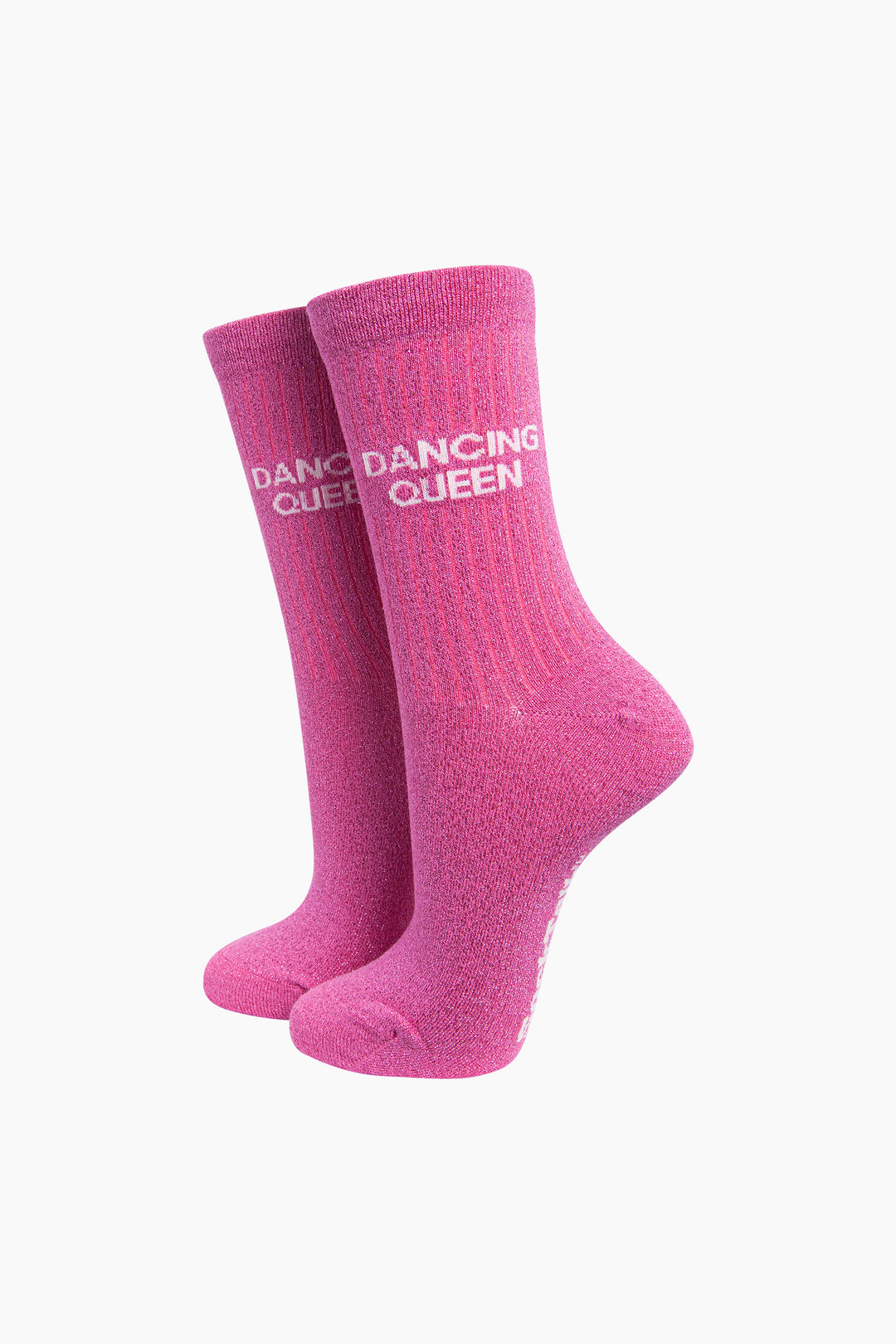 Dancing-Queen-Combed-Cotton-Glitter-Socks-in-Hot-Pink-On-Mannequin