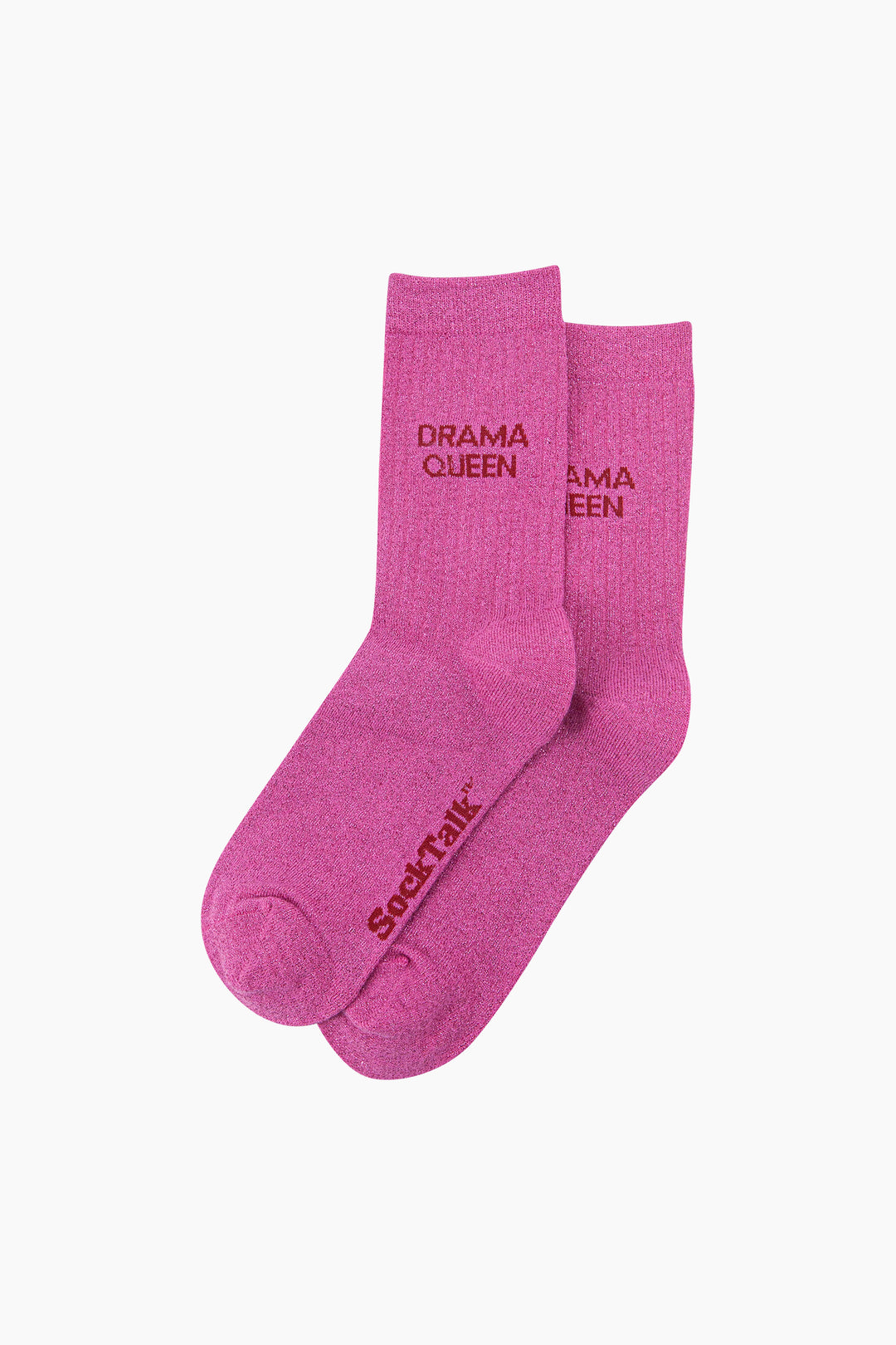 Drama-Queen-Combed-Cotton-Glitter-Socks-in-Hot-Pink-Laid-Flat