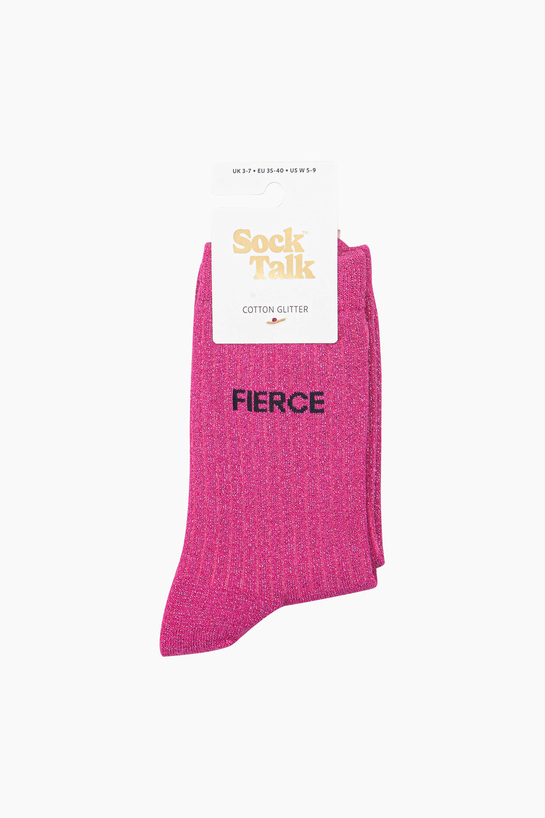 Fierce-Combed-Cotton-Glitter-Socks-in-Hot-Pink-In-Packaging