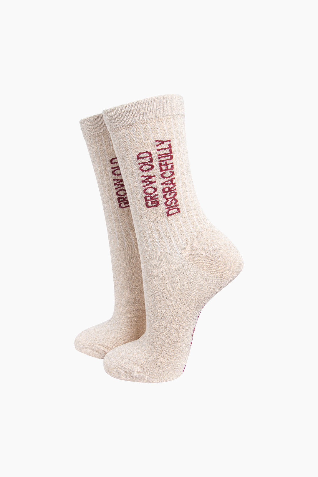 Grow Old Disgracefully Combed Cotton Glitter Socks in Cream