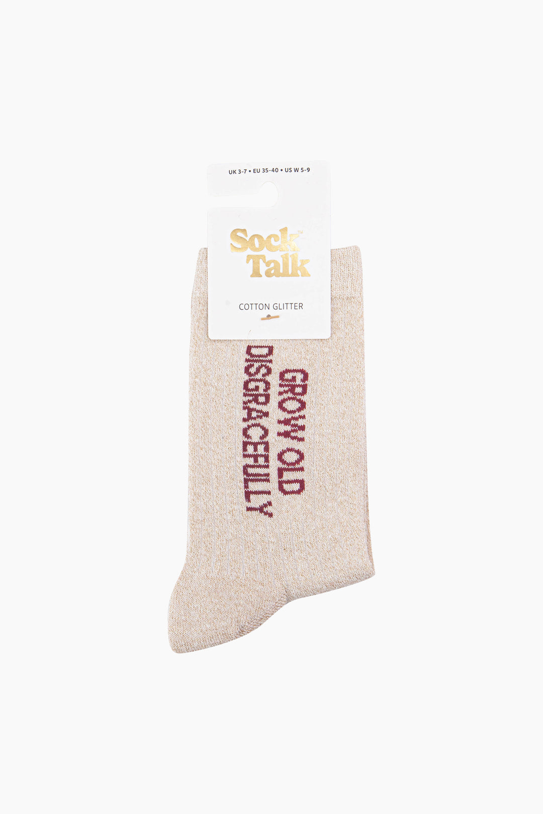 Grow-Old-Disgracefully-Combed-Cotton-Glitter-Socks-in-Cream-In-Packaging