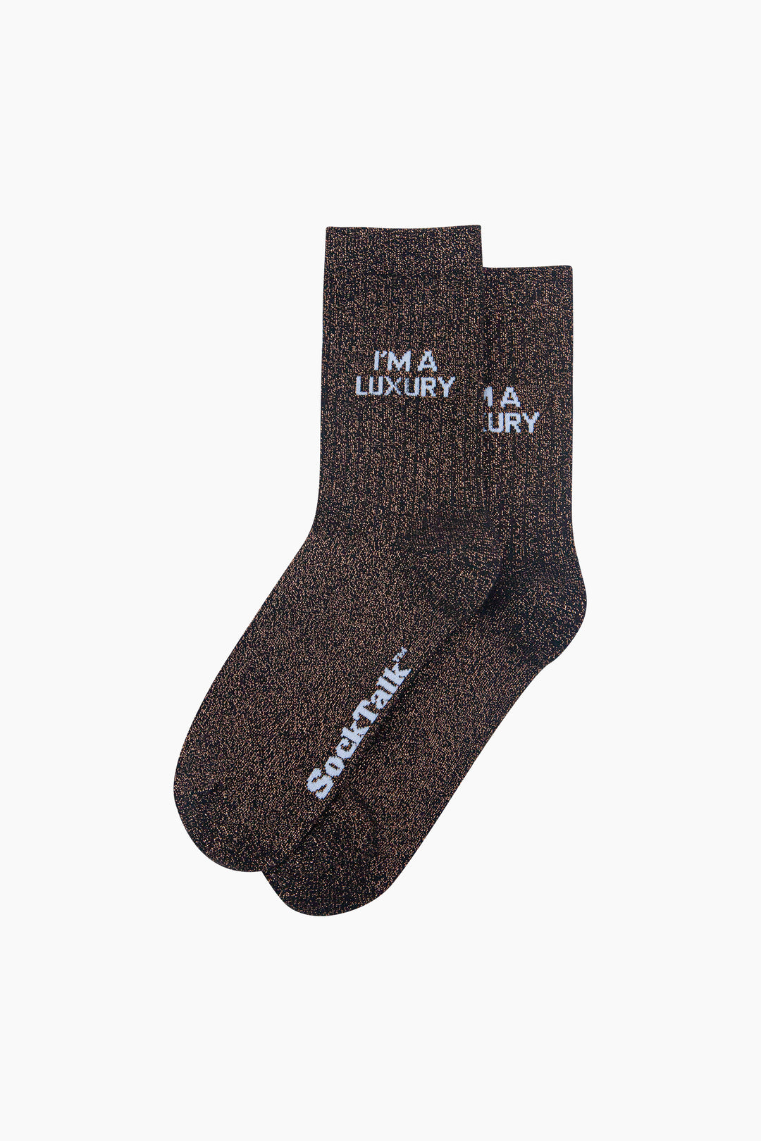 I'm-a-Luxury-Combed-Cotton-Glitter-Socks-in-Black-/Brown-Laid-Flat