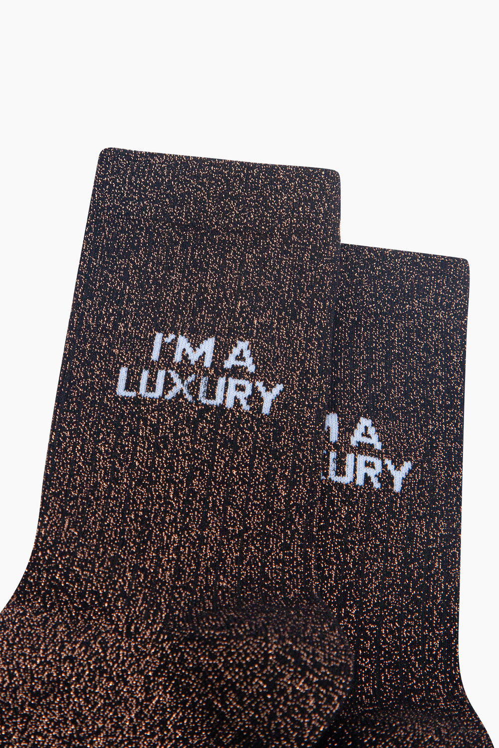 I'm-a-Luxury-Combed-Cotton-Glitter-Socks-in-Black-/Brown-Close-Up