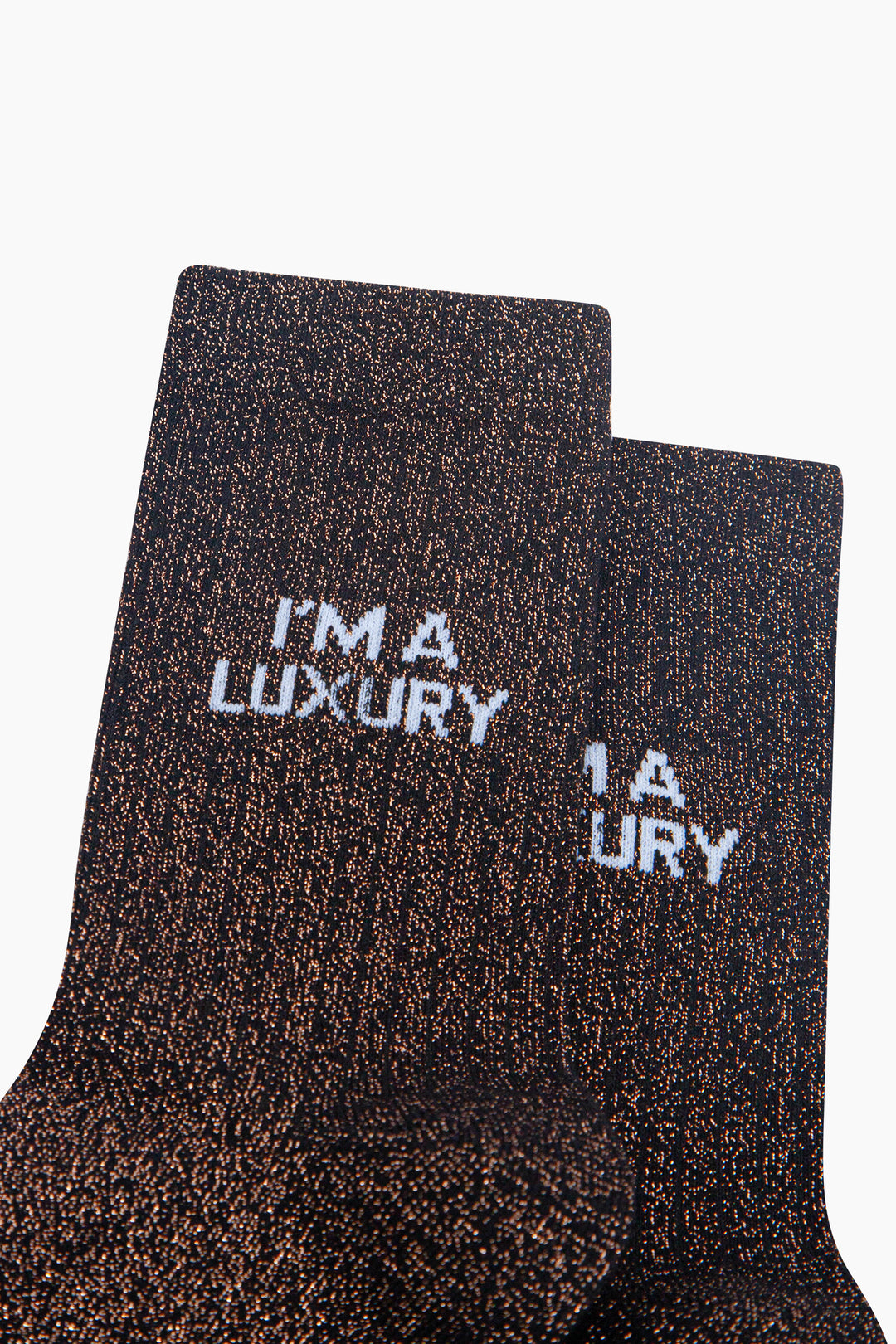 I'm-a-Luxury-Combed-Cotton-Glitter-Socks-in-Black-/Brown-Close-Up