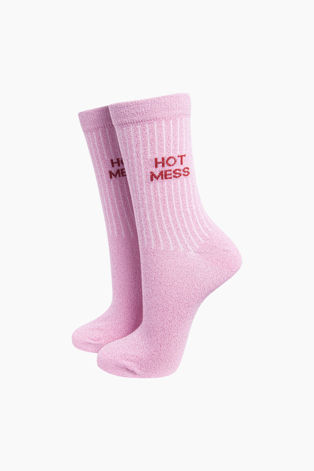 Hot Mess Combed Cotton Glitter Socks in Light Pink