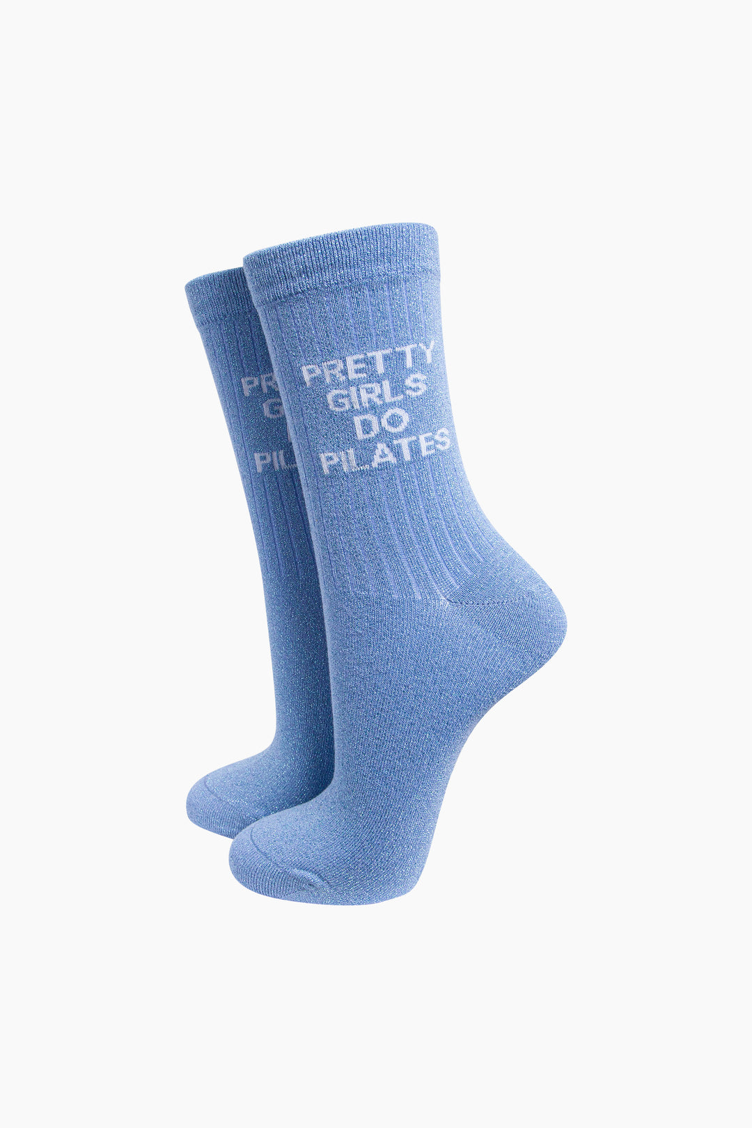 Pretty Girls Do Pilates Combed Cotton Glitter Socks in Light Blue
