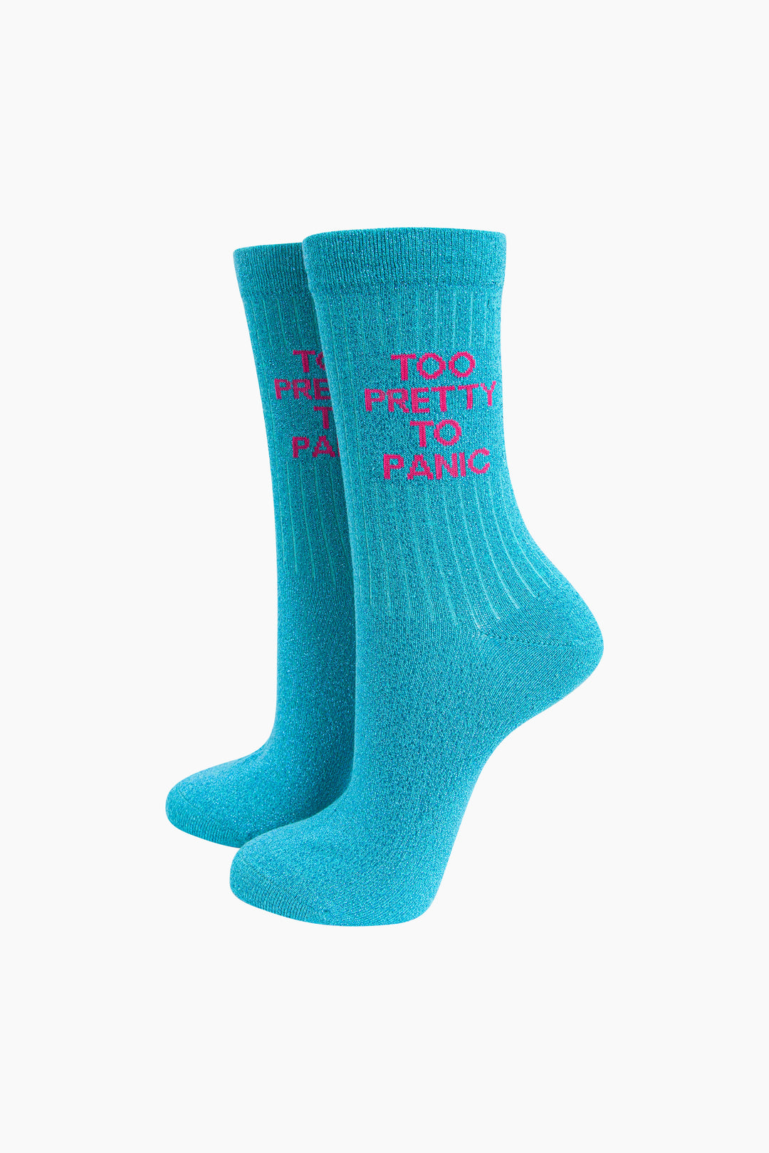 Too Pretty Combed Cotton Glitter Socks in Turquoise