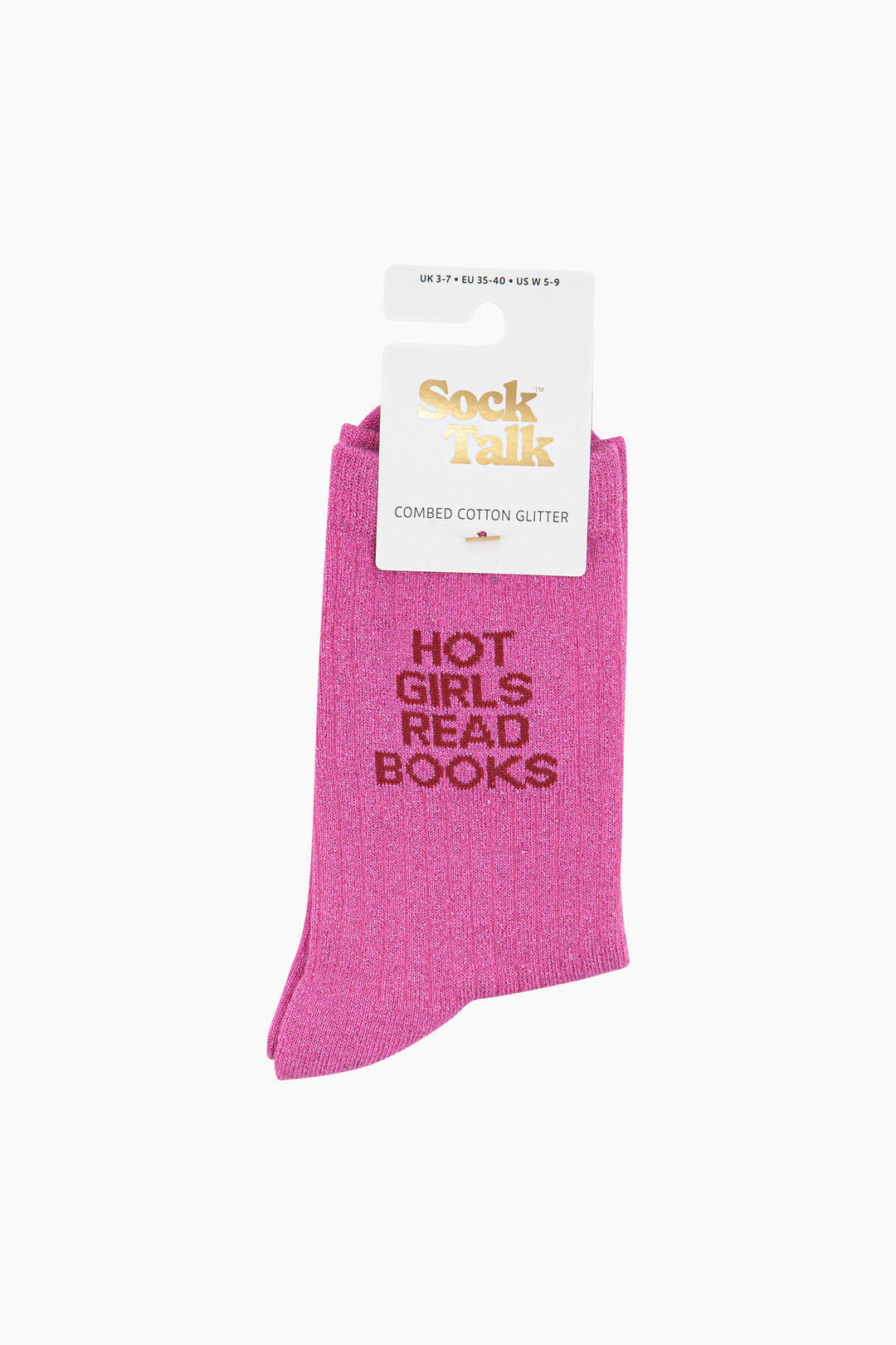 Read Books Combed Cotton Glitter Socks in Hot Pink