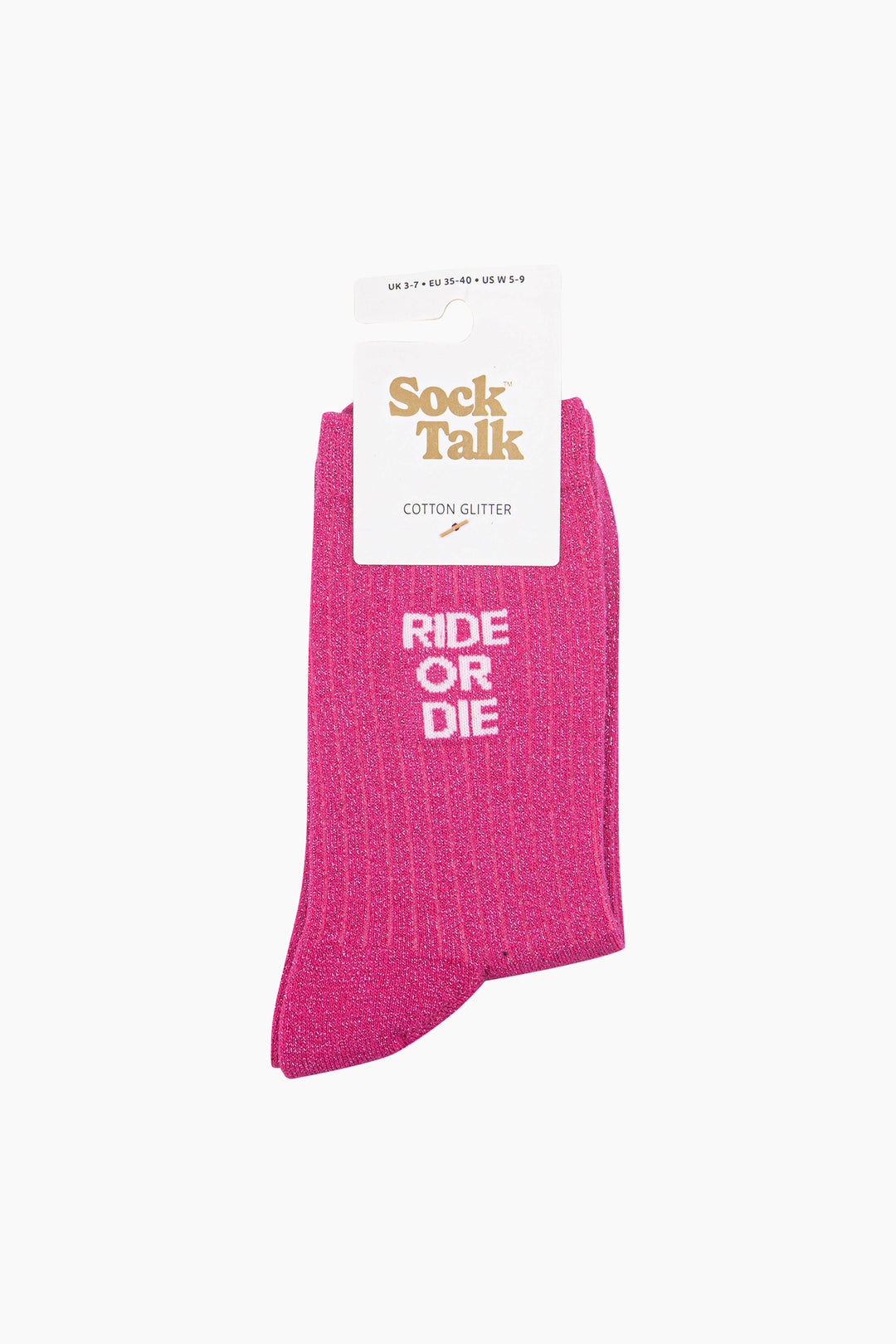 Ride-or-Die-Combed-Cotton-Glitter-Socks-in-Hot-Pink-In-Packaging