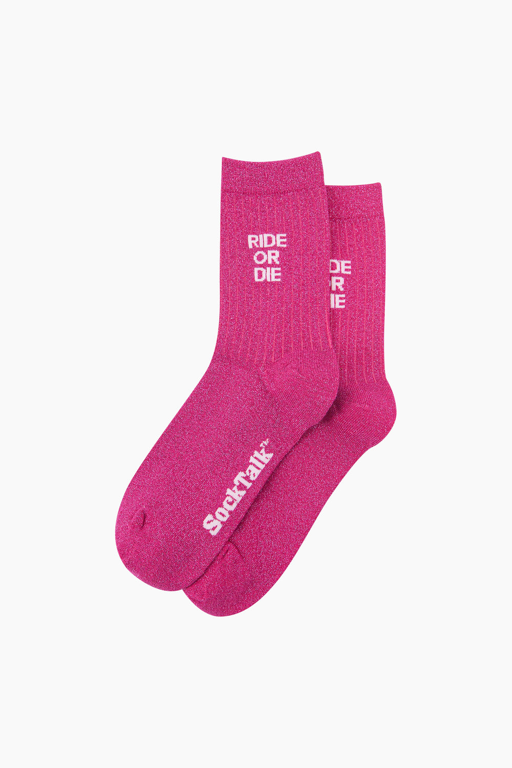 Ride-or-Die-Combed-Cotton-Glitter-Socks-in-Hot-Pink-Laid-Flat