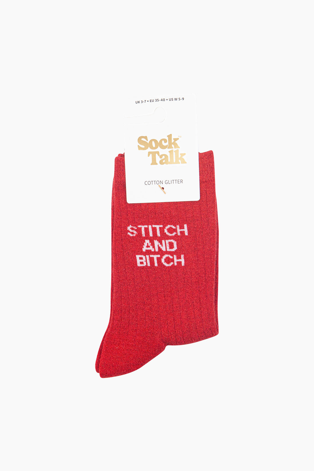 Stitch-and-Bitch-Combed-Cotton-Glitter-Socks-in-Red-On-Mannequin-In-Packaging