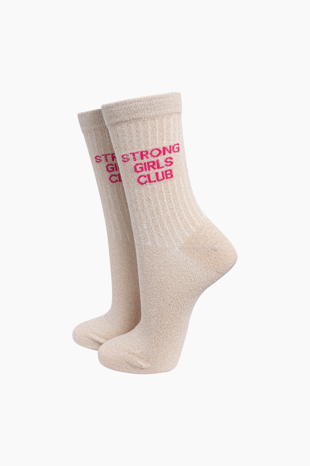 Strong Girls Club Combed Cotton Glitter Socks in Cream