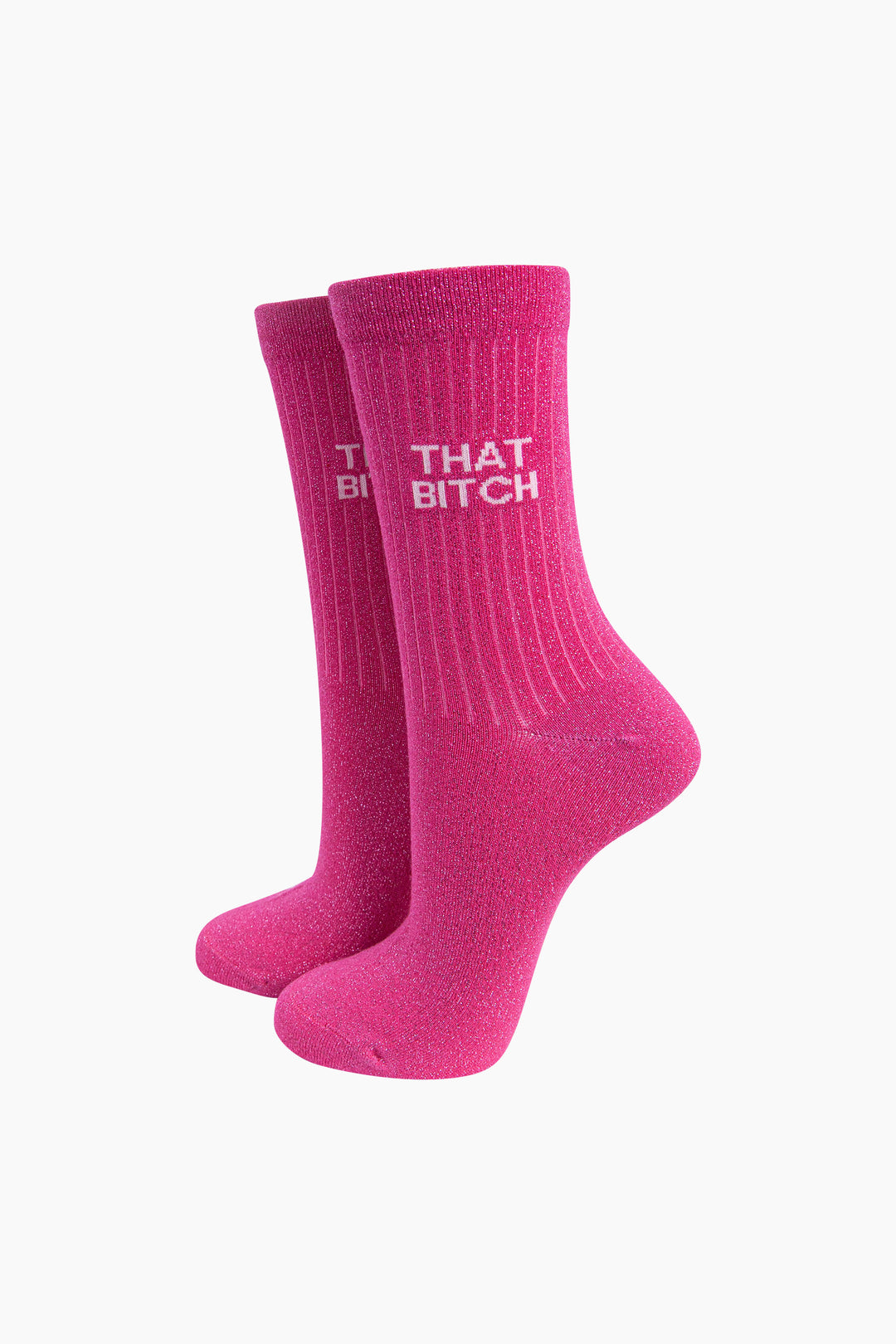 That Bitch Combed Cotton Glitter Socks in Hot Pink