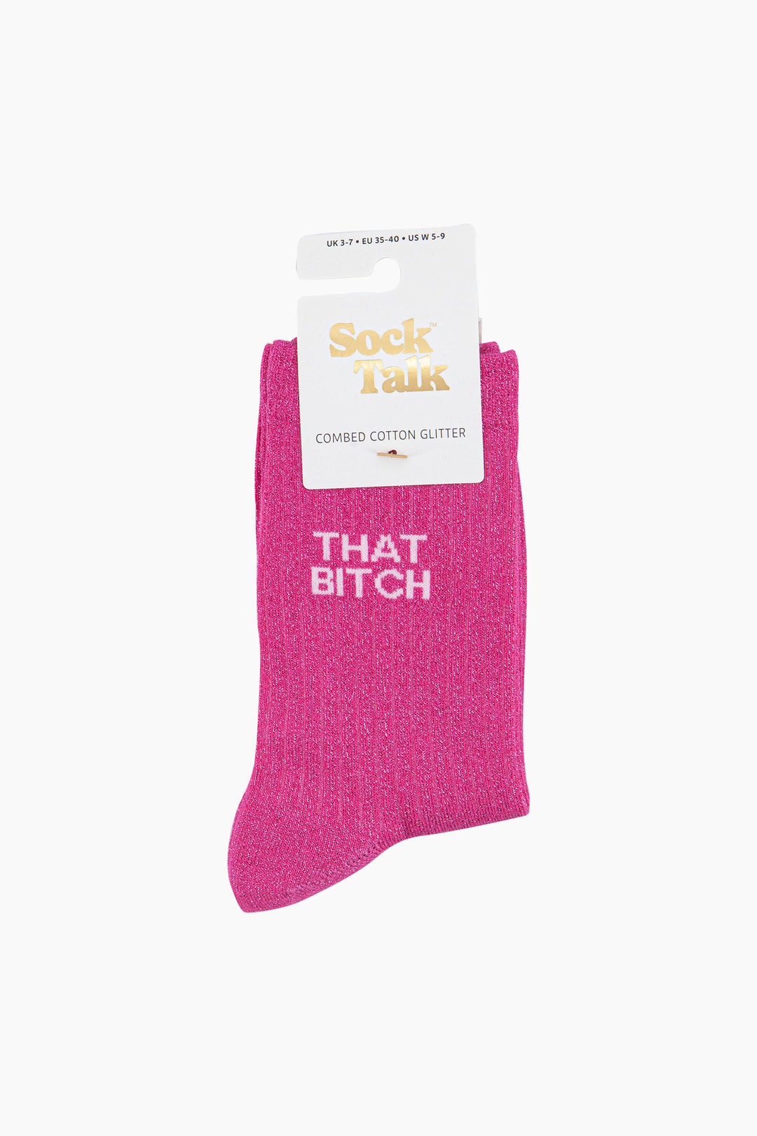 That Bitch Combed Cotton Glitter Socks in Hot Pink