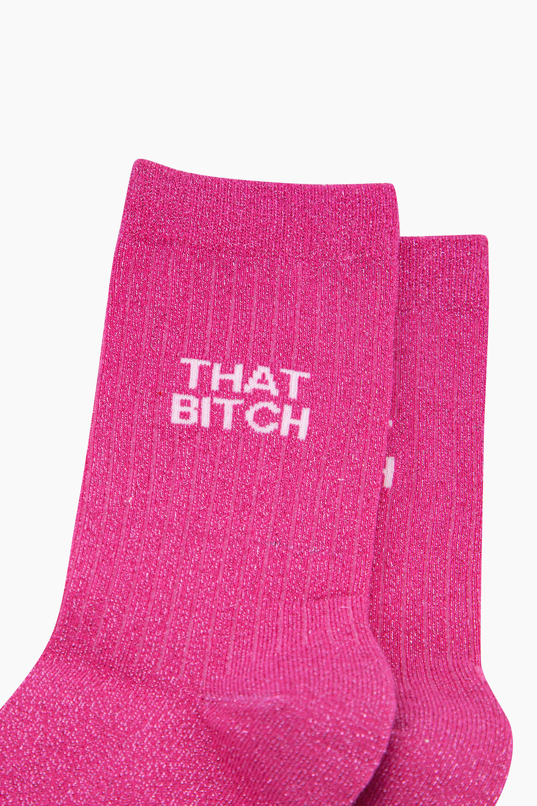 That Bitch Combed Cotton Glitter Socks in Hot Pink